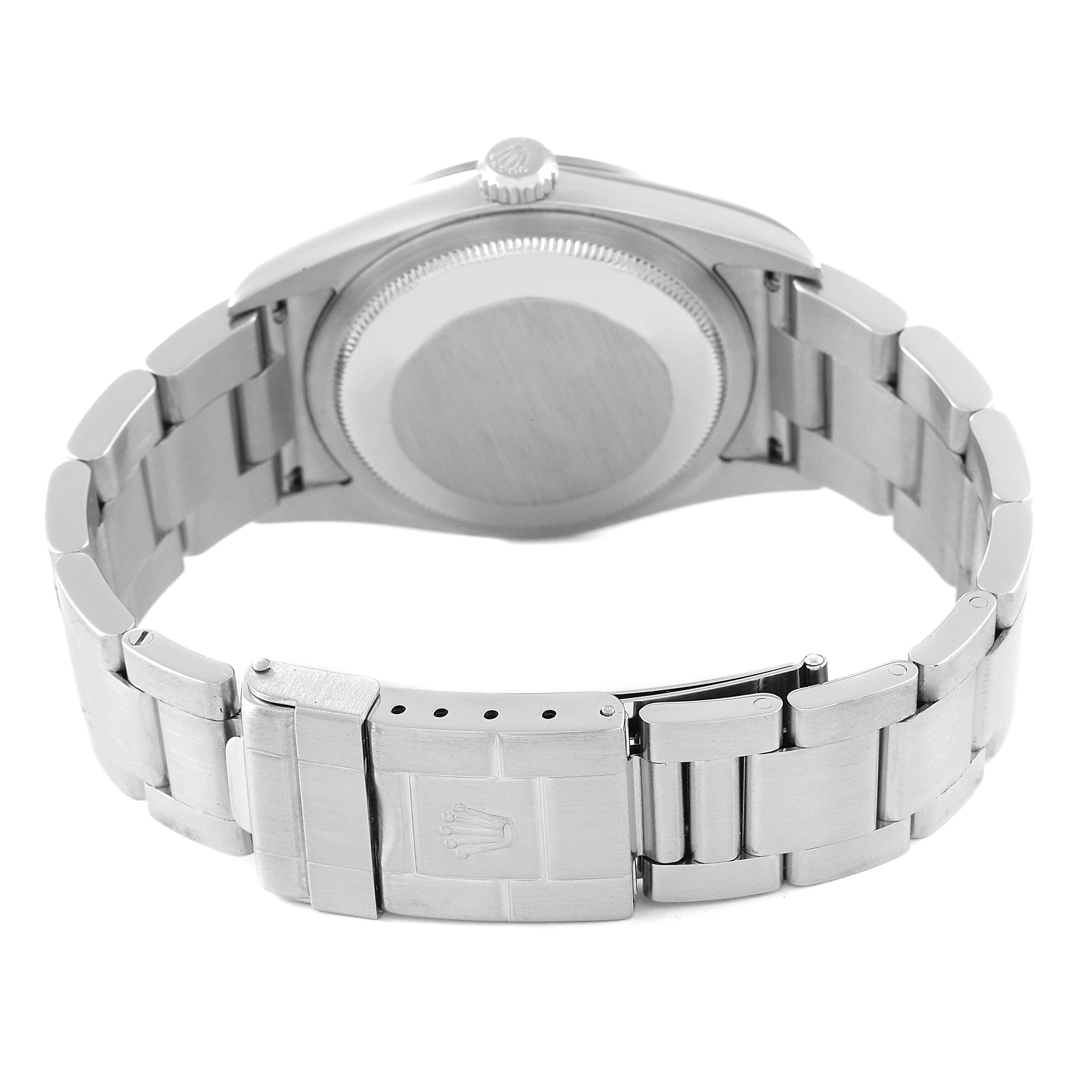 This image shows the back view and clasp of the Rolex Explorer 114270 Men
s Stainless Steel Black Dial 114270 Men
s Stainless Steel Black Dial watch.