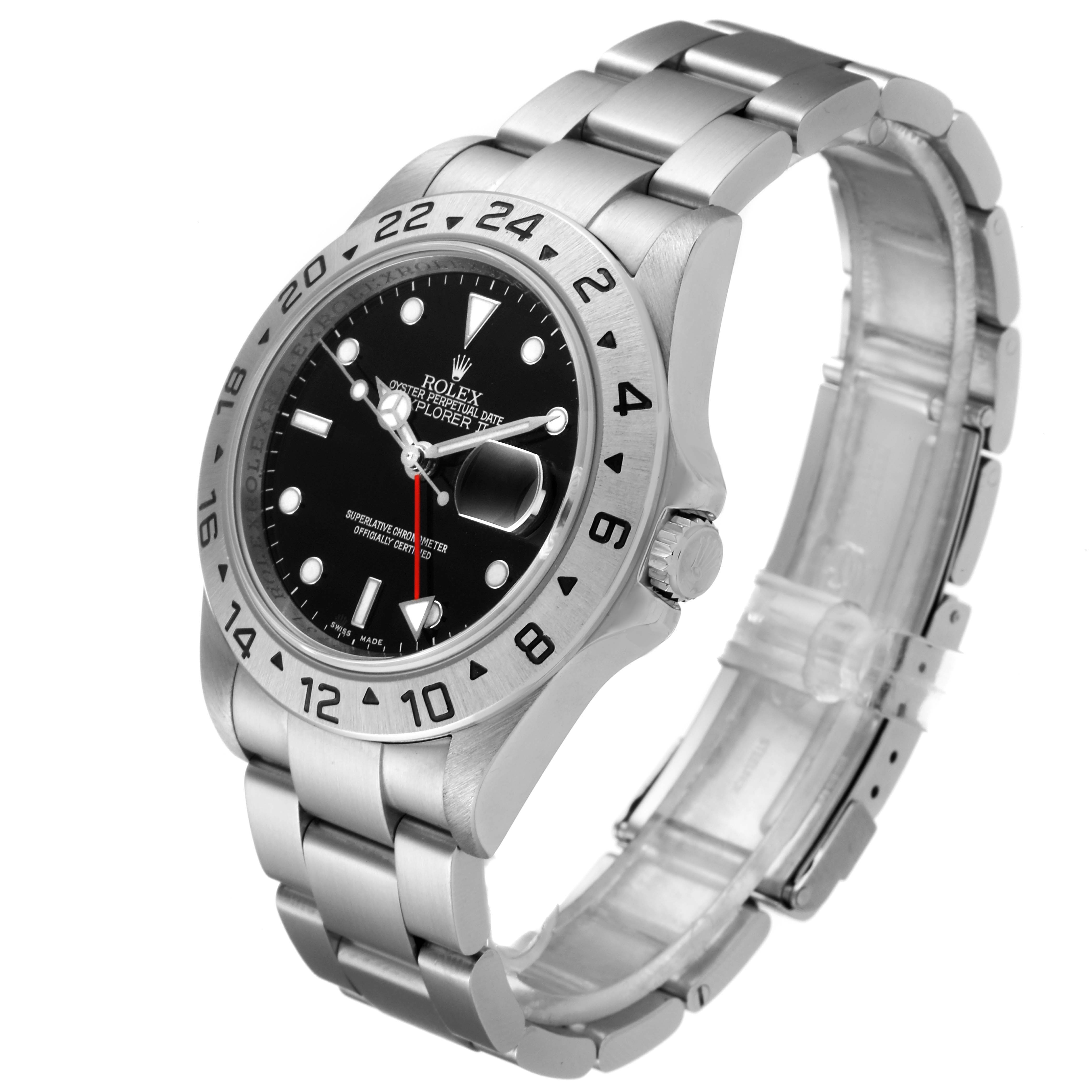 The image shows a Rolex Explorer 16570 Men
s Stainless Steel Black Dial 16570 Men
s Stainless Steel Black Dial watch from an angled view, highlighting the bezel, dial, bracelet, and clasp.