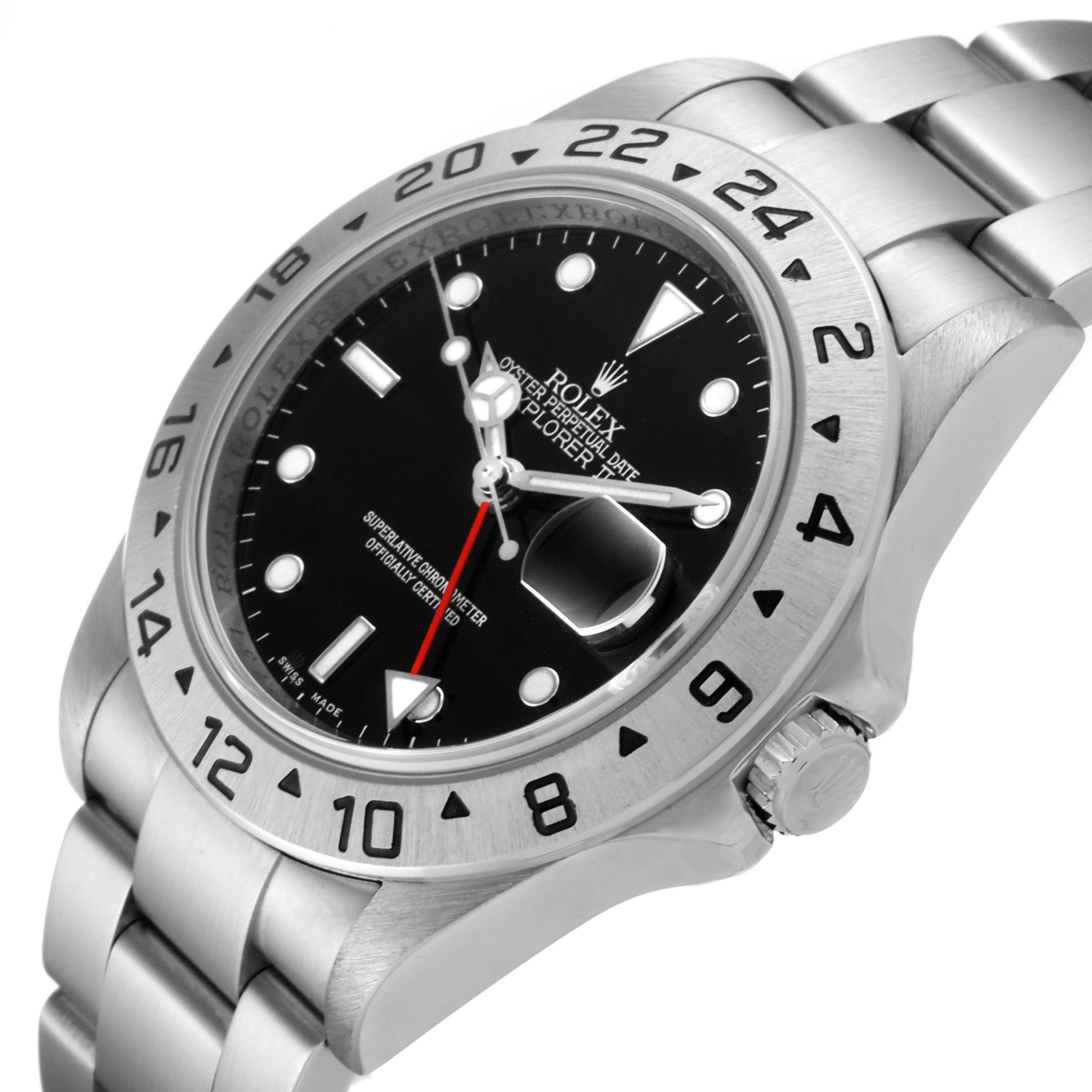 This image shows a Rolex Explorer 16570 Men
s Stainless Steel Black Dial 16570 Men
s Stainless Steel Black Dial watch angled to display the watch face, bezel, crown, and part of the bracelet.