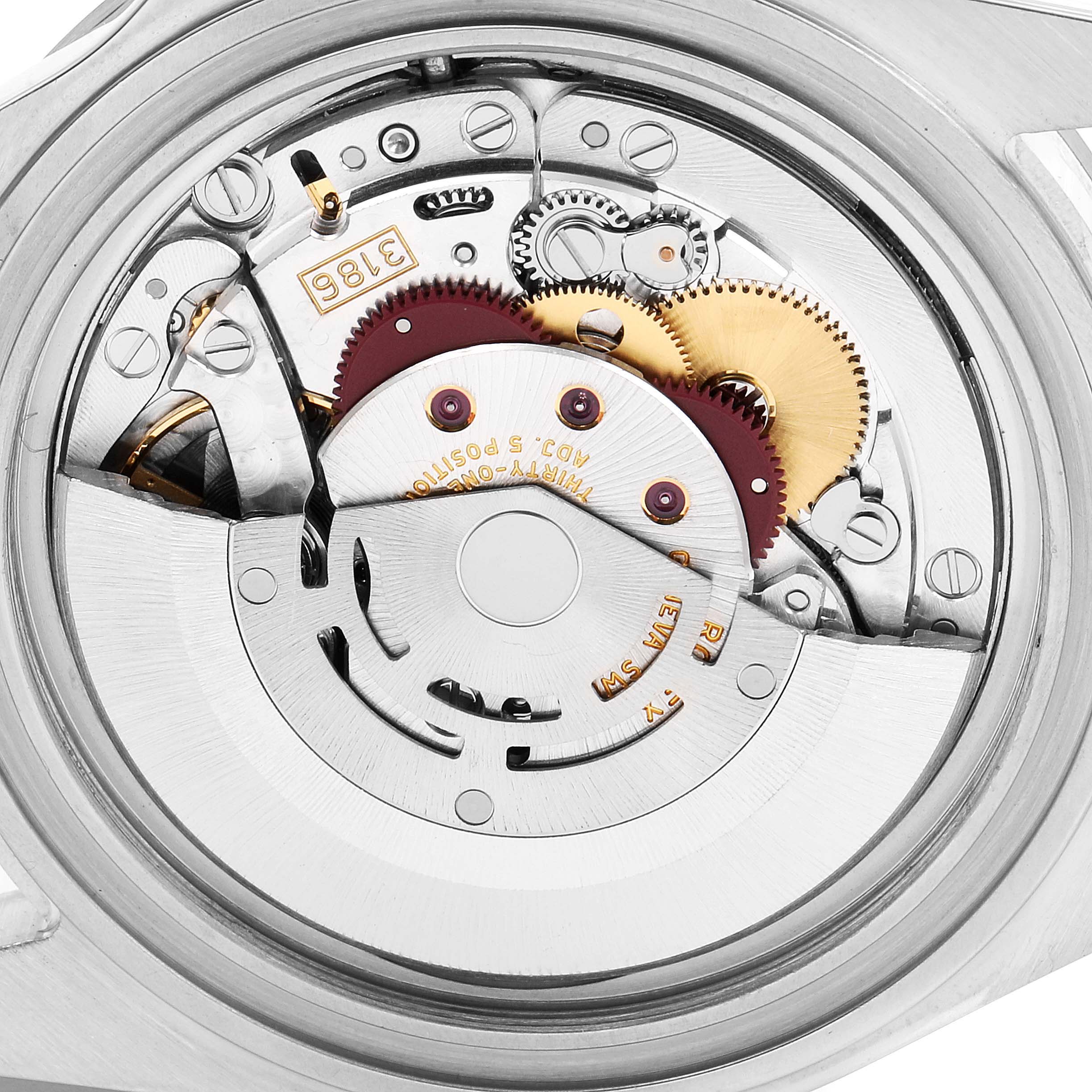 This image shows a close-up of the movement and internal mechanism of a Rolex Explorer 16570 Men
s Stainless Steel Black Dial 16570 Men
s Stainless Steel Black Dial watch.