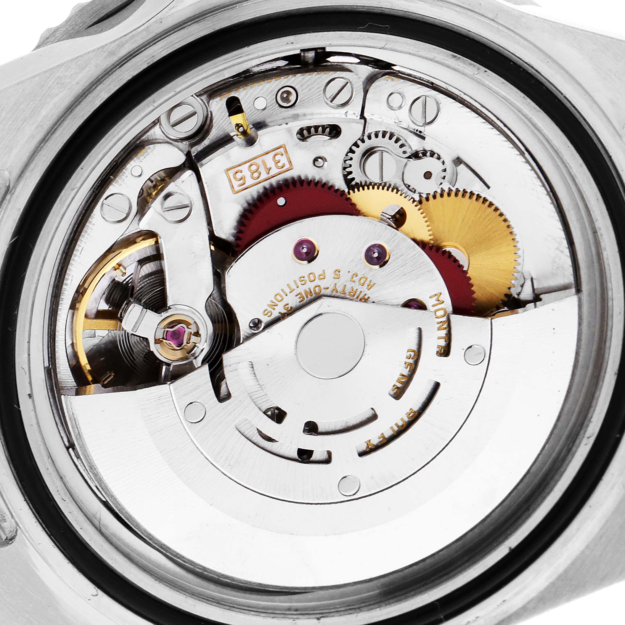 The image shows the internal mechanical movement of the Rolex GMT-Master 16710 Men
s Stainless Steel Black Dial 16710 Men
s Stainless Steel Black Dial watch from a top-down perspective.