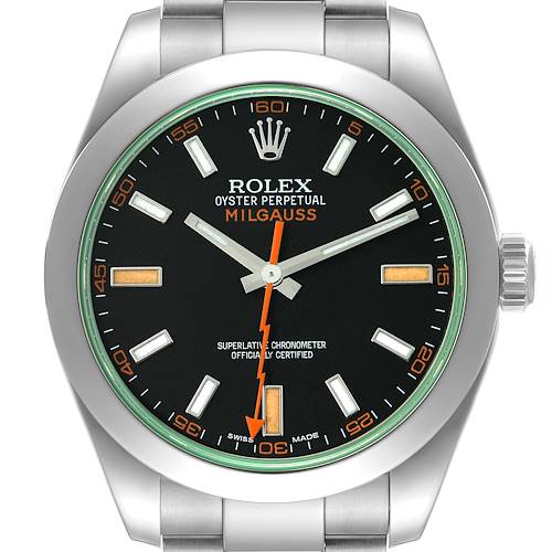 Photo of Rolex Milgauss Black Dial Green Crystal Steel Mens Watch 116400
