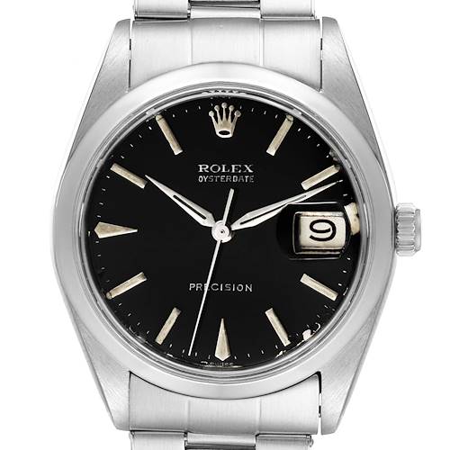 Photo of Rolex OysterDate Precision Black Dial Steel Vintage Mens Watch 6694