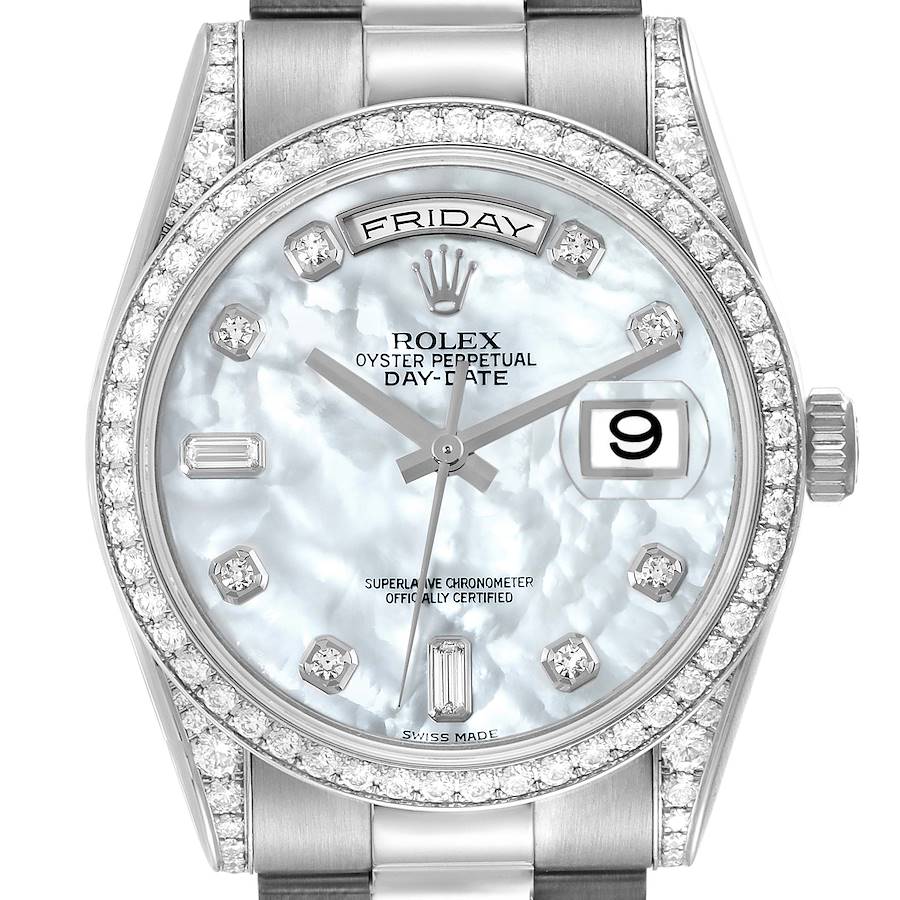 Rolex President Day-Date White Gold Mother of Pearl Diamond Mens Watch 118389 Box Card SwissWatchExpo