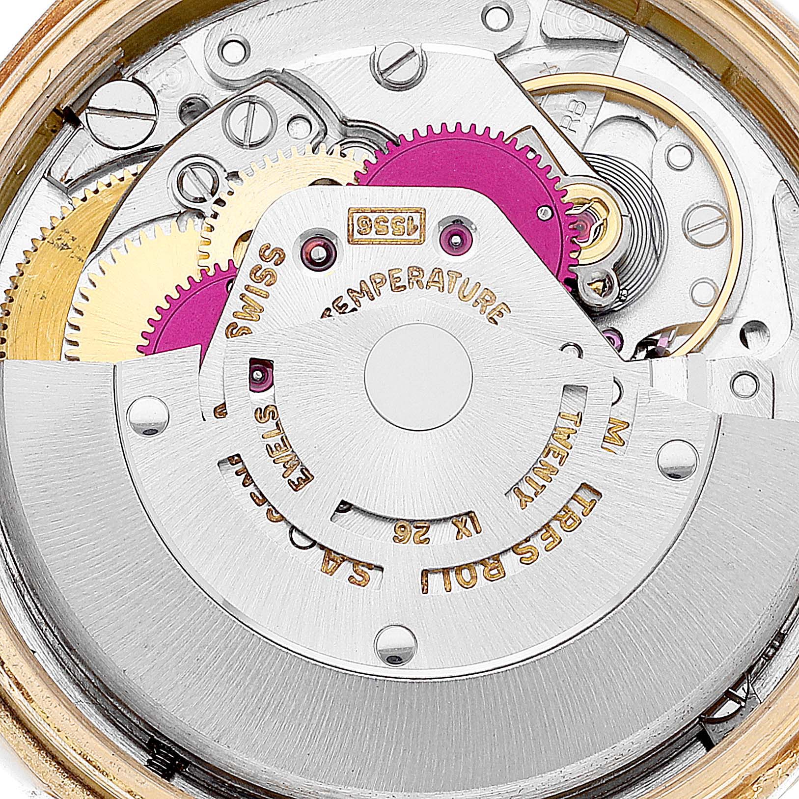 This image shows the internal mechanism and movement parts of the Rolex Vintage Collection 1803 Men's Yellow Gold Champagne Dial 1803 Men's Yellow Gold Champagne Dial watch.