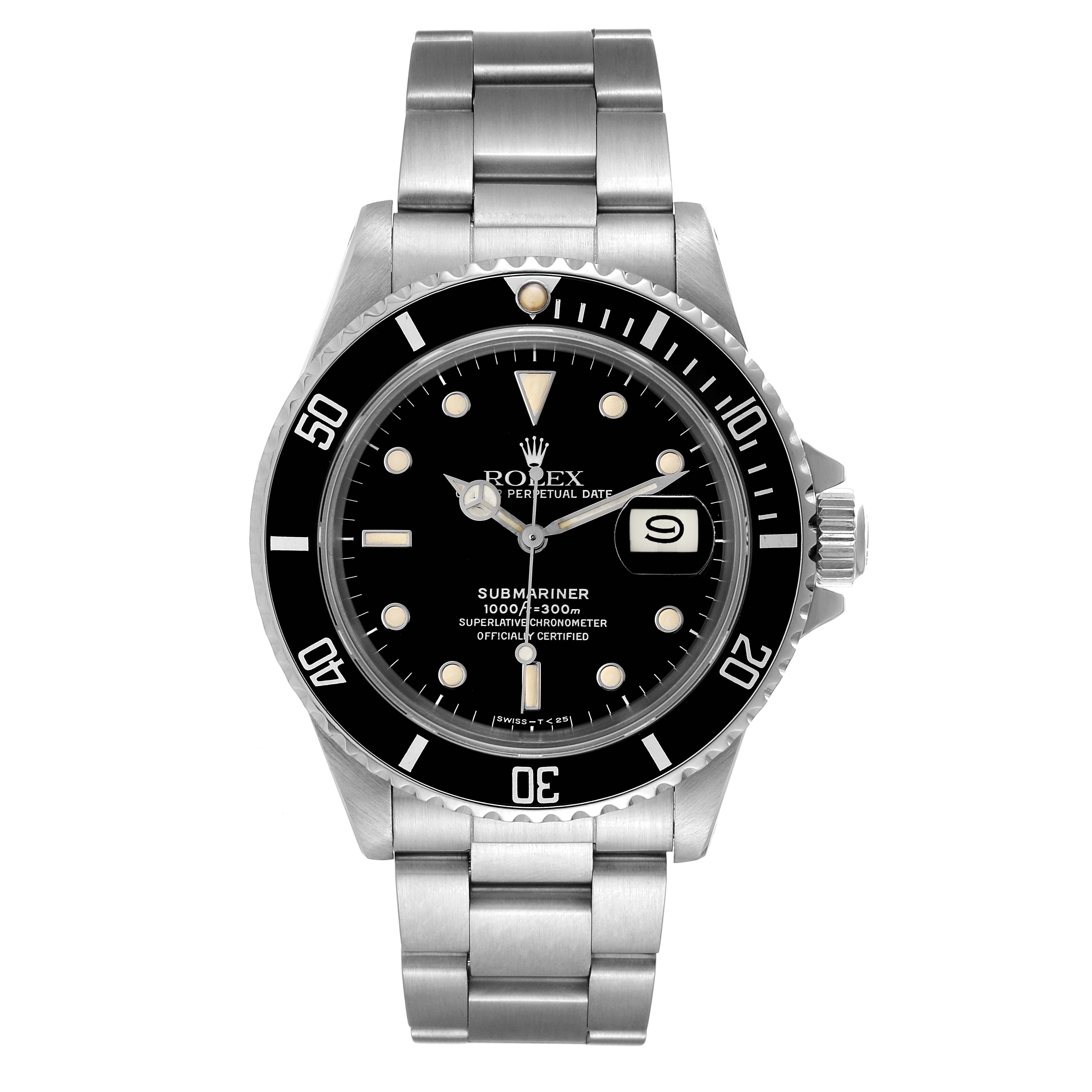 The image shows a Rolex Submariner 168000 Men's Stainless Steel Black Dial 168000 Men's Stainless Steel Black Dial watch from the front, displaying the face, bezel, and bracelet.