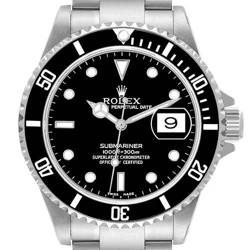 Photo of Rolex Submariner Date Black Dial Steel Mens Watch 16610 Box Papers