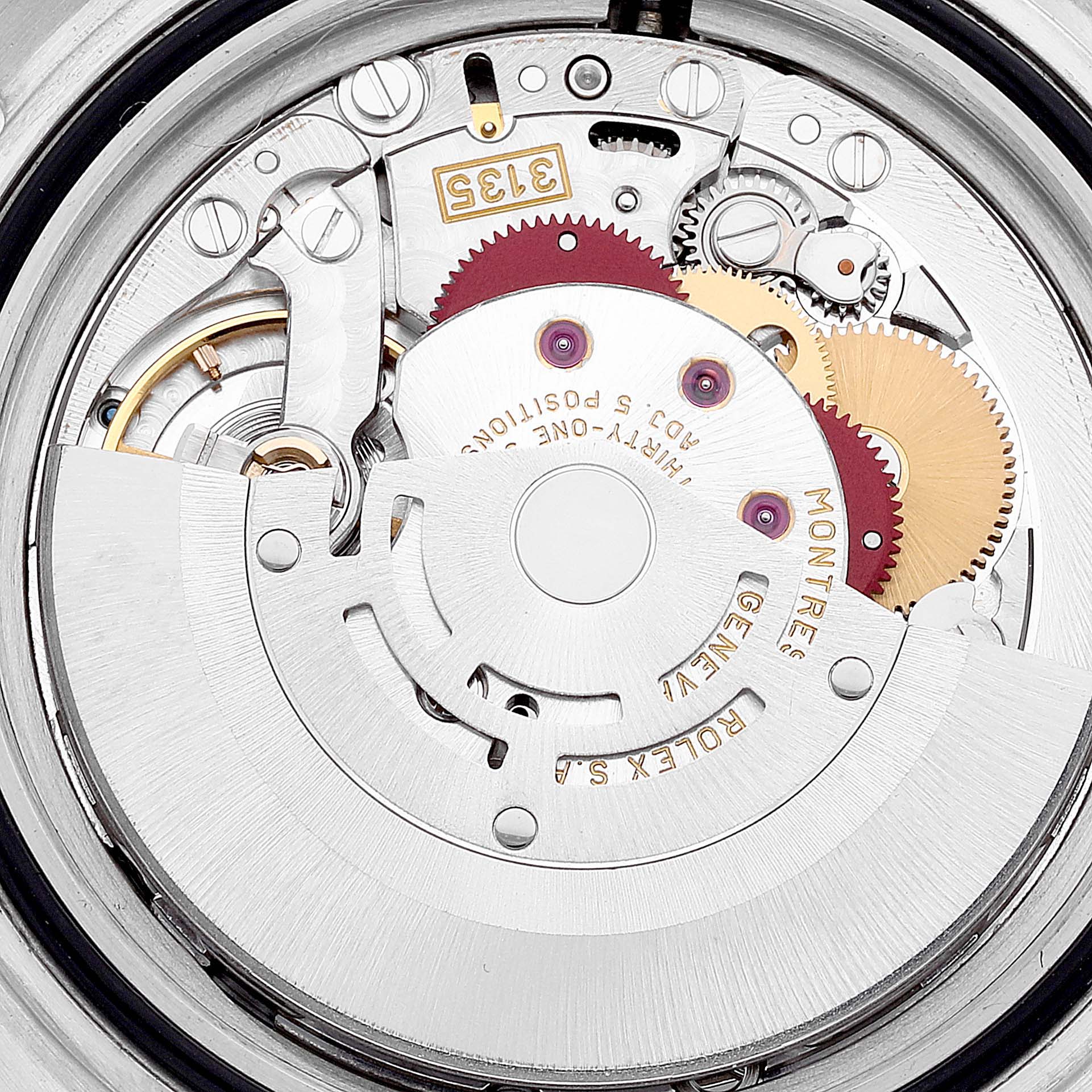The image shows the internal mechanical movement assembly of the Rolex Submariner 16610 Men's Stainless Steel Black Dial 16610 Men's Stainless Steel Black Dial watch from a close-up top-down angle.
