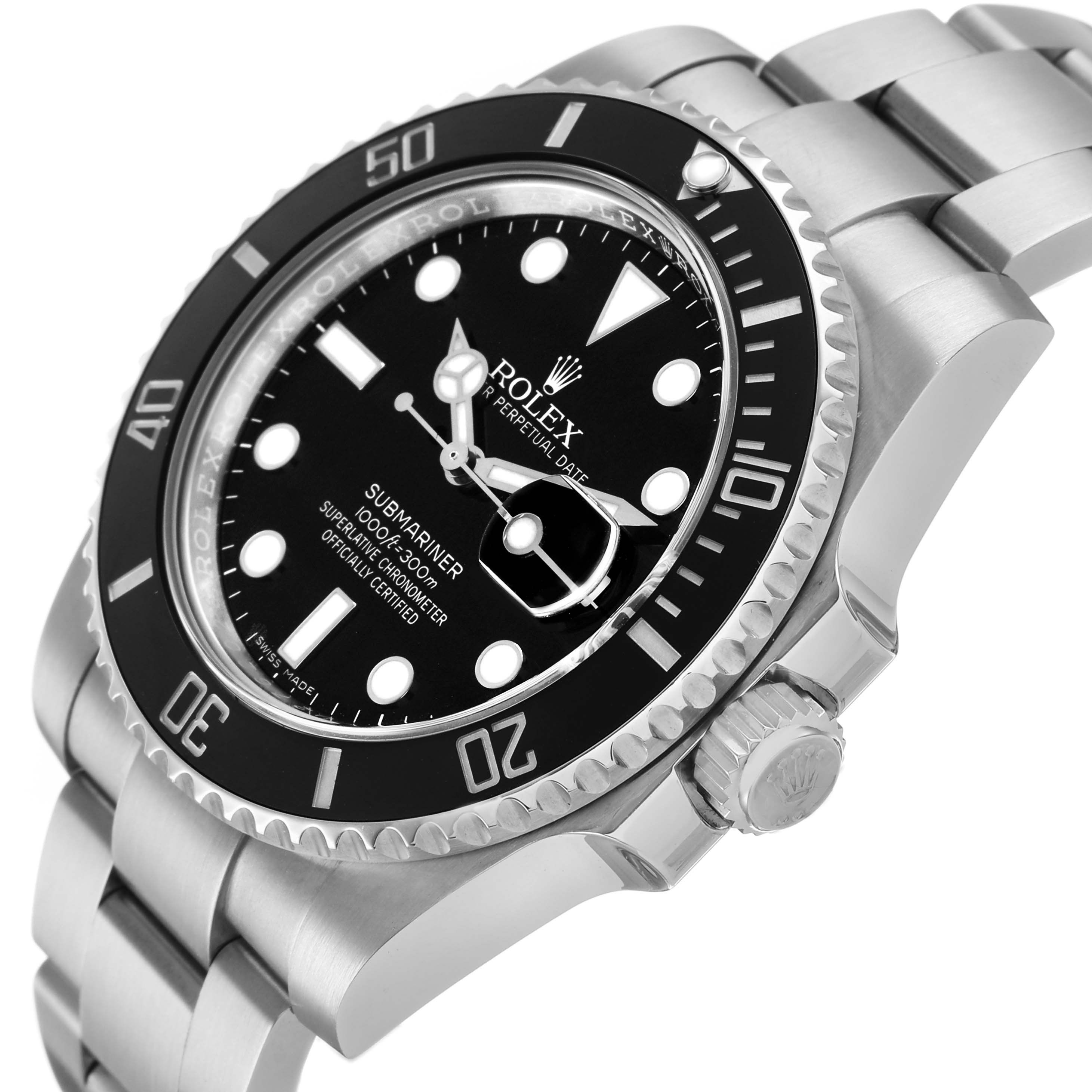 The Rolex Submariner 116610 Men's Stainless Steel Black Dial watch is shown at a slight angle, displaying the bezel, dial, and bracelet links clearly.