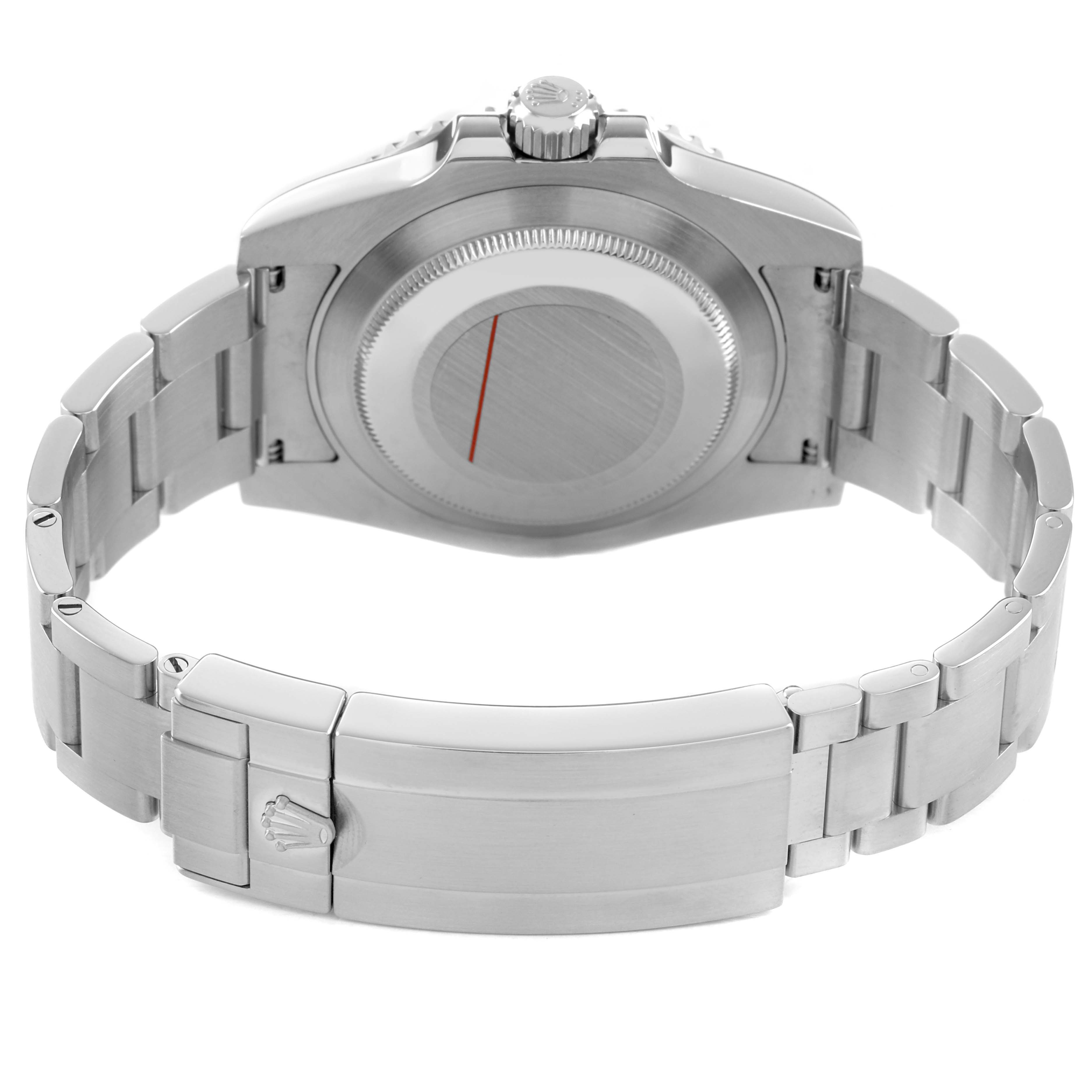 The image shows the back and bracelet clasp of a Rolex Submariner 116610 Men's Stainless Steel Black Dial watch, highlighting the case back and the oyster bracelet.