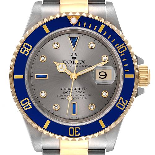 Photo of NOT FOR SALE Rolex Submariner Steel Gold Diamond Sapphire Serti Dial Watch 16613 Box Papers PARTIAL PAYMENT