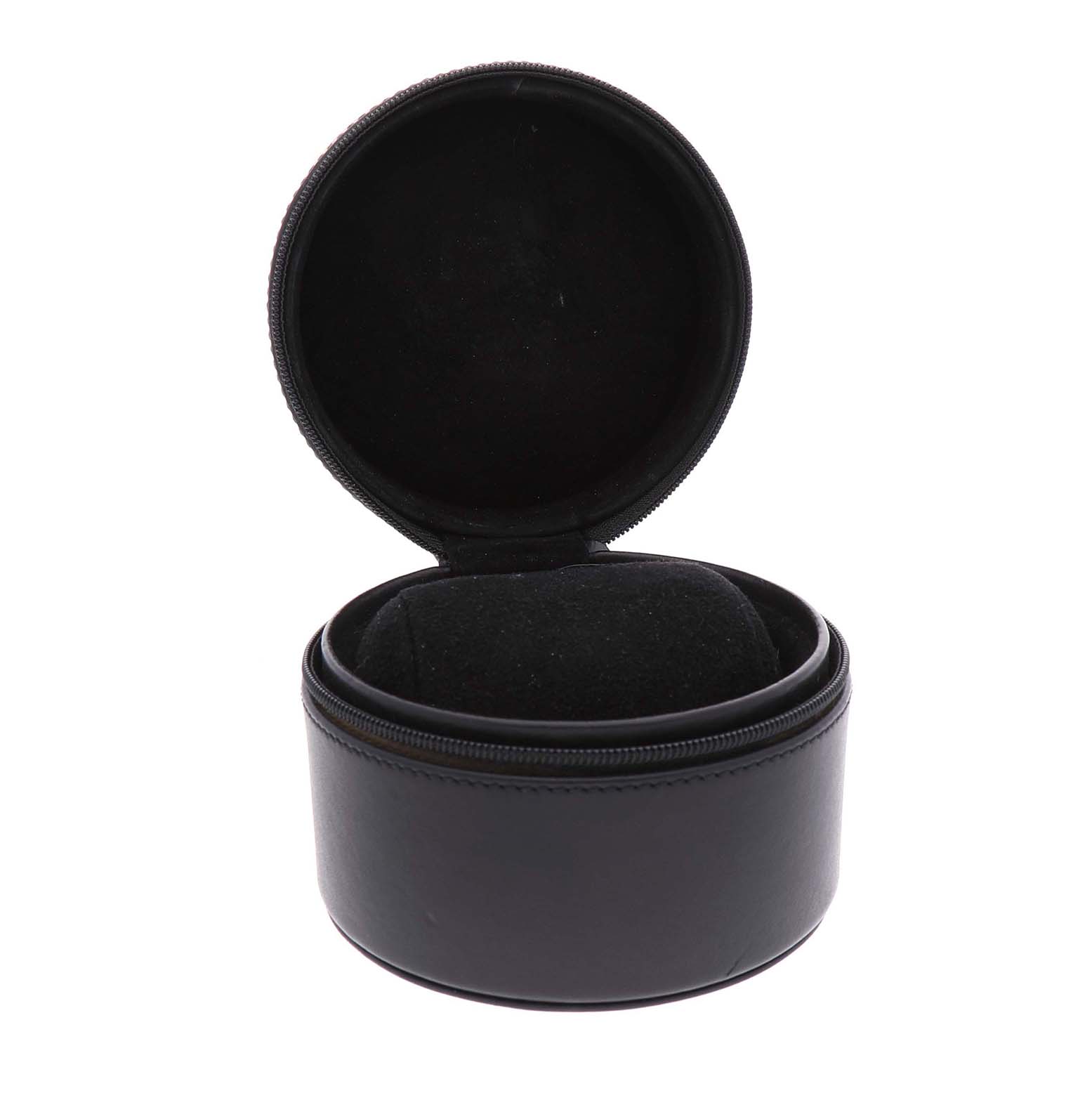 The image shows an open Tag Heuer Monaco CW2113 Men's Stainless Steel Blue Dial watch case from a front angle, highlighting the interior and zipper.