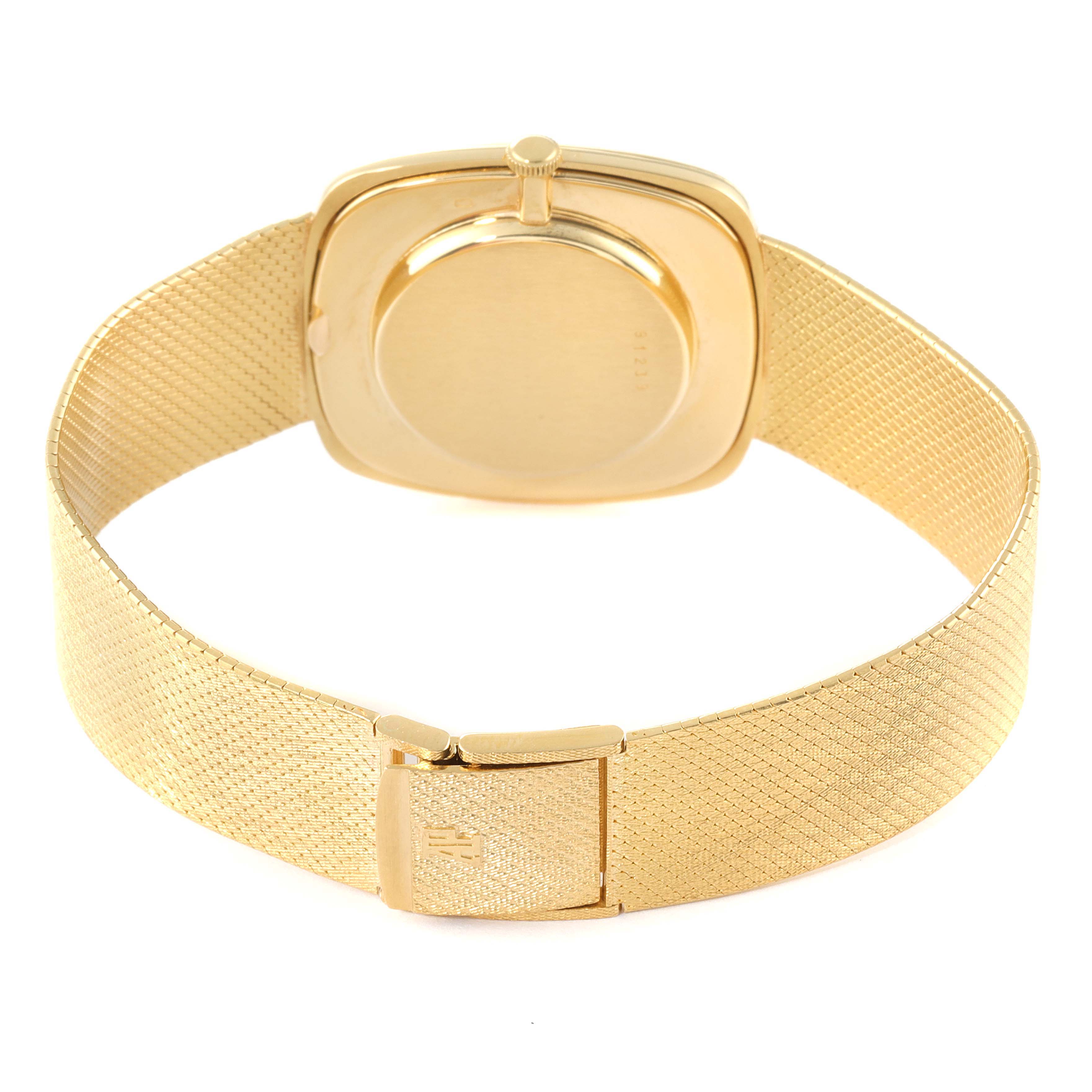 The image shows the back case and full bracelet of a Vintage Audemars Piguet watch at a slightly elevated angle.