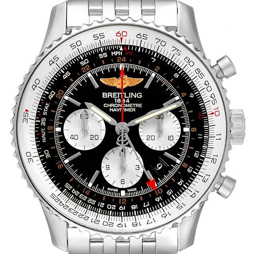 Photo of Breitling Navitimer GMT 48 Black Dial Steel Mens Watch AB0441 Box Card