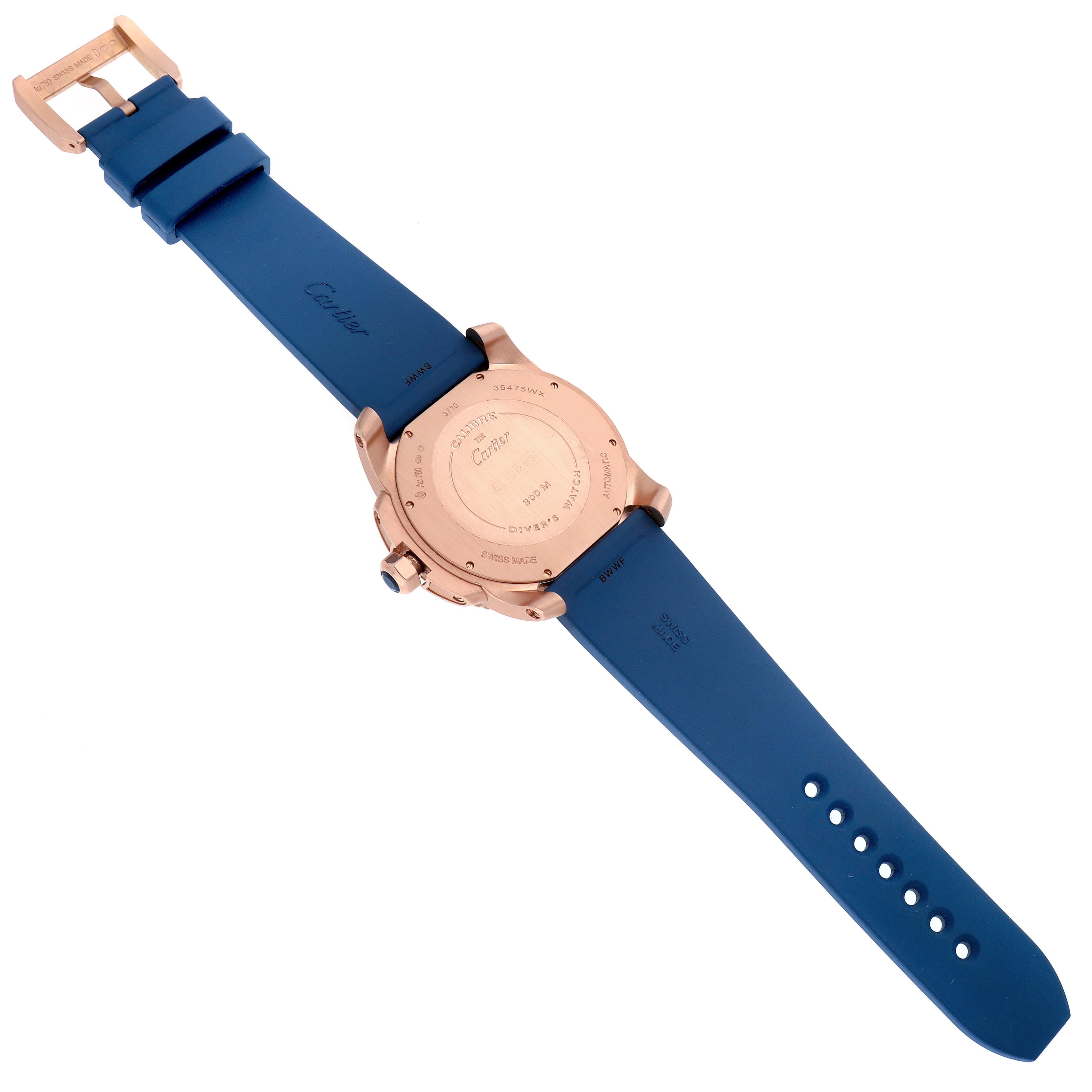 The image shows the back of the Cartography Calibre de Cartier watch, highlighting the case back, straps, and buckle.