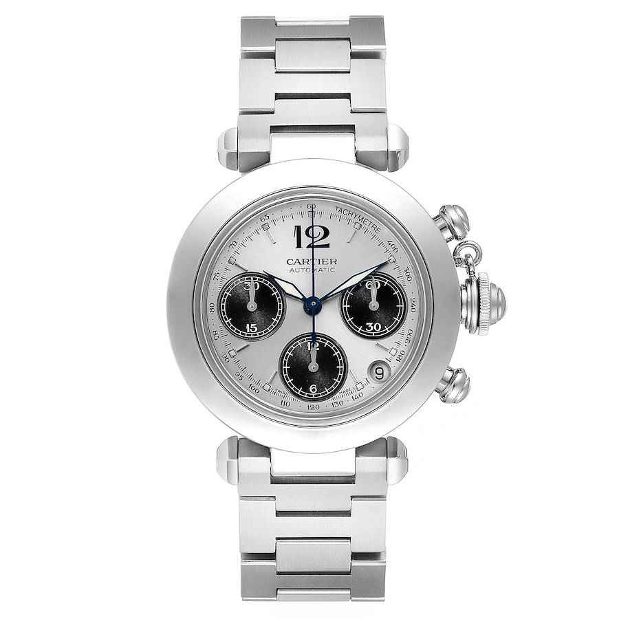 Cartier Pasha Midsize Chronograph Steel Silver Dial Ladies Watch