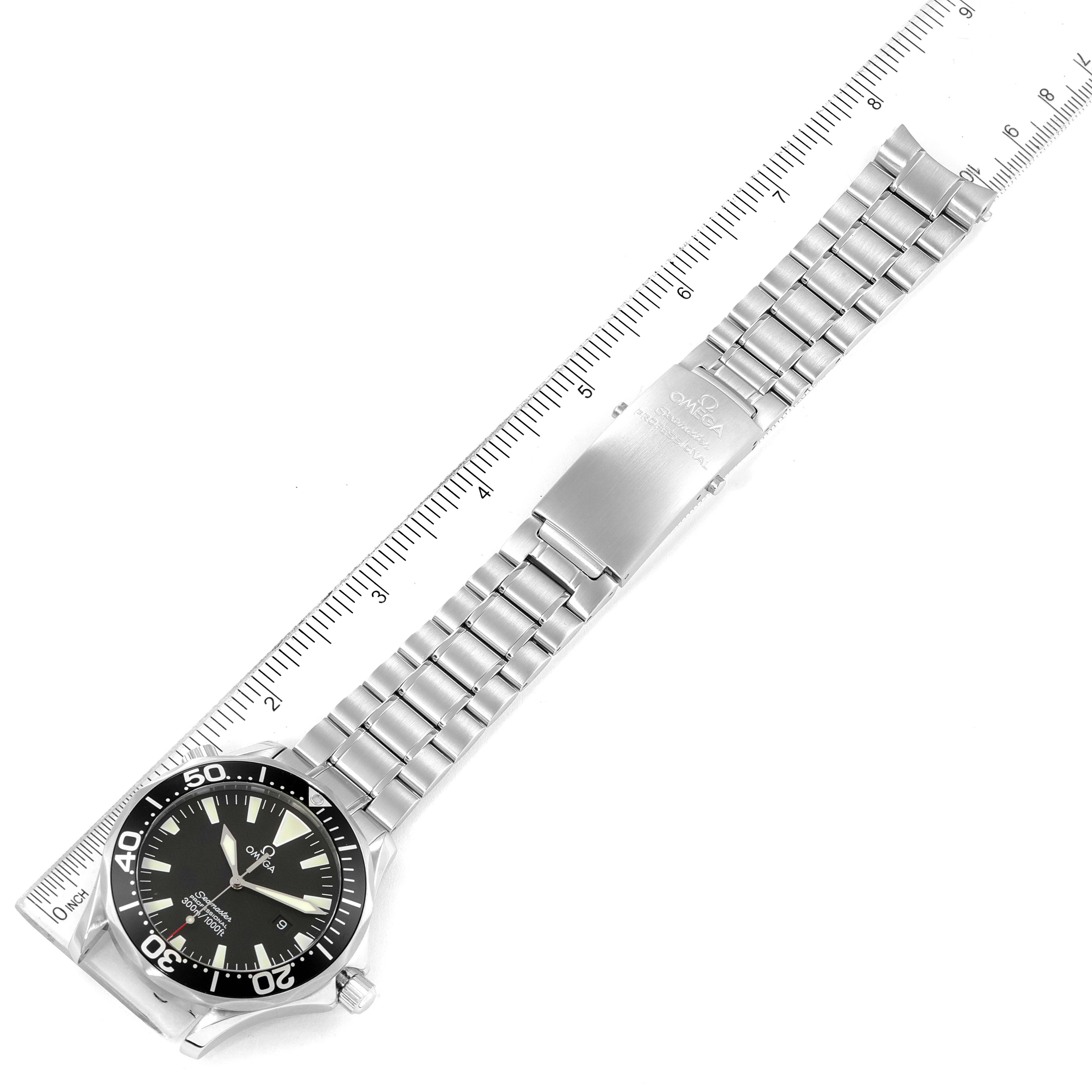 The image shows an Omega Seamaster 2264.50.00 Men's Stainless Steel Black Dial 2264.50.00 Men's Stainless Steel Black Dial watch from a top-down angle with visible bracelet and clasp.