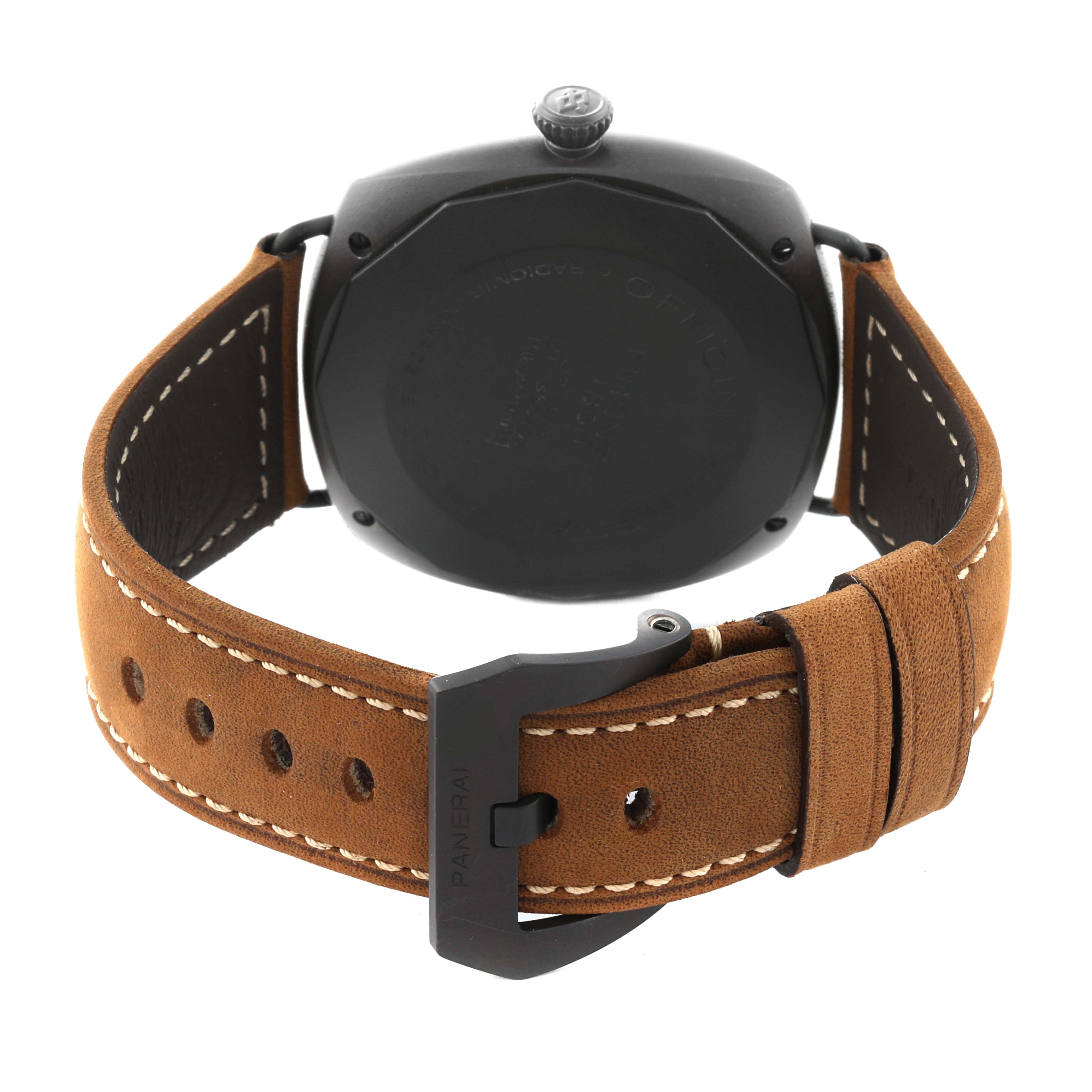 The image shows the back and strap of the Panerai Radiomir PAM00339 Men
s Ceramic Brown Dial PAM00339 Men
s Ceramic Brown Dial watch from a rear angle.
