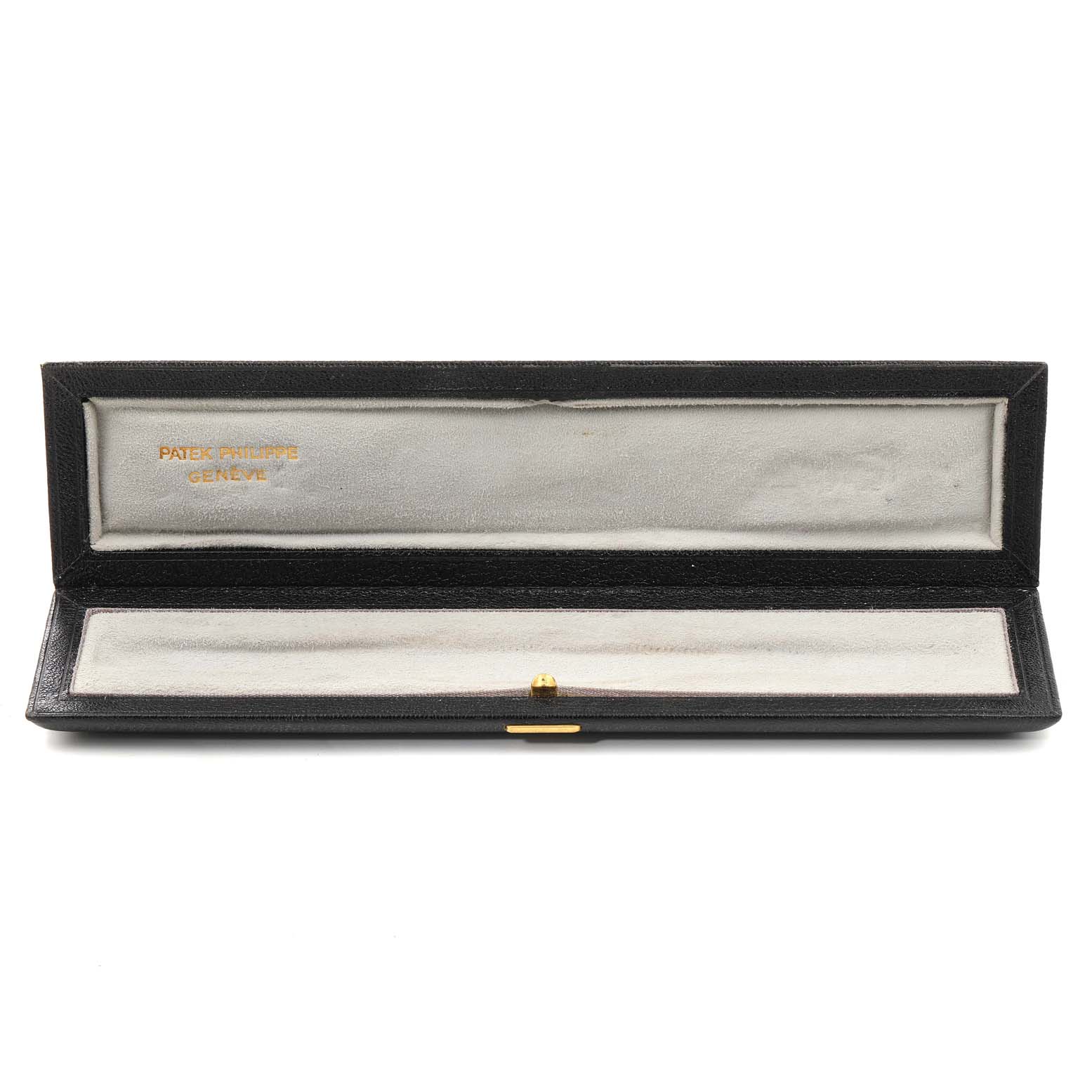 The image shows an open presentation box for a Vintage model by Patek Philippe, featuring interior padding and the brand name.