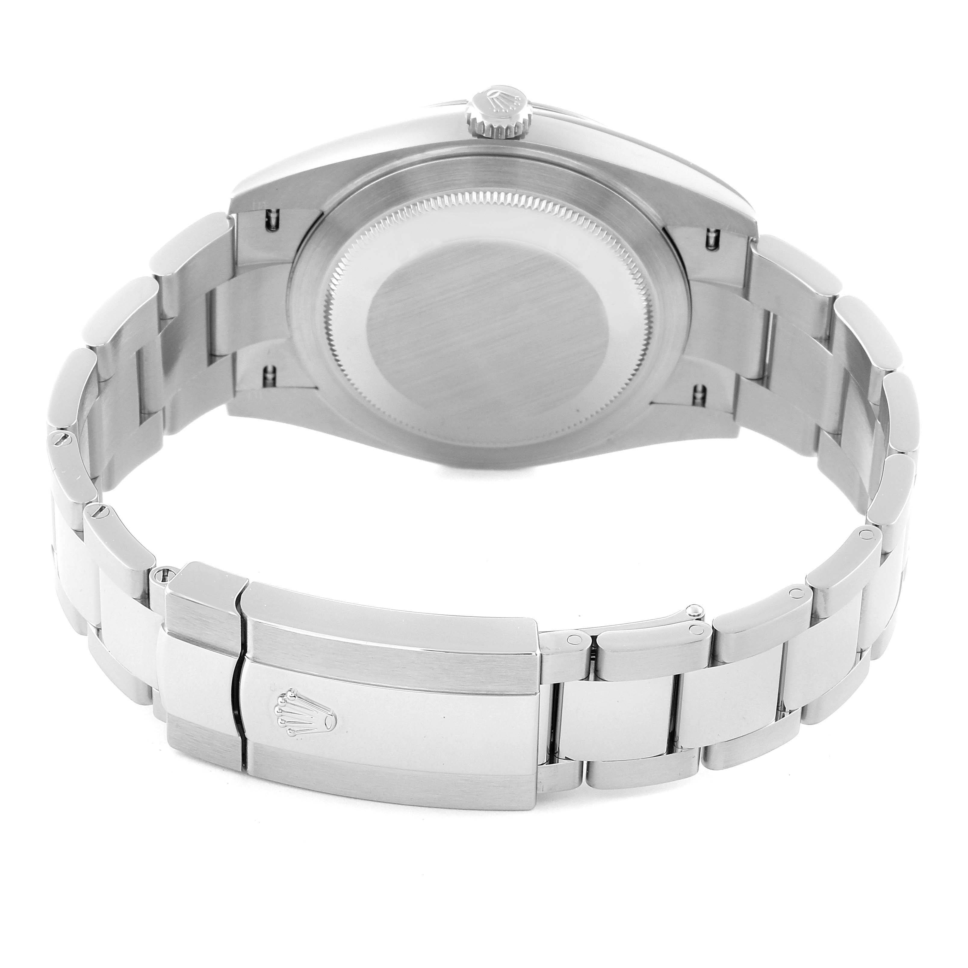 This image shows the case back and bracelet clasp of a Rolex Datejust 41 126300 Men
s Stainless Steel Blue Dial 126300 Men
s Stainless Steel Blue Dial watch from a rear angle.