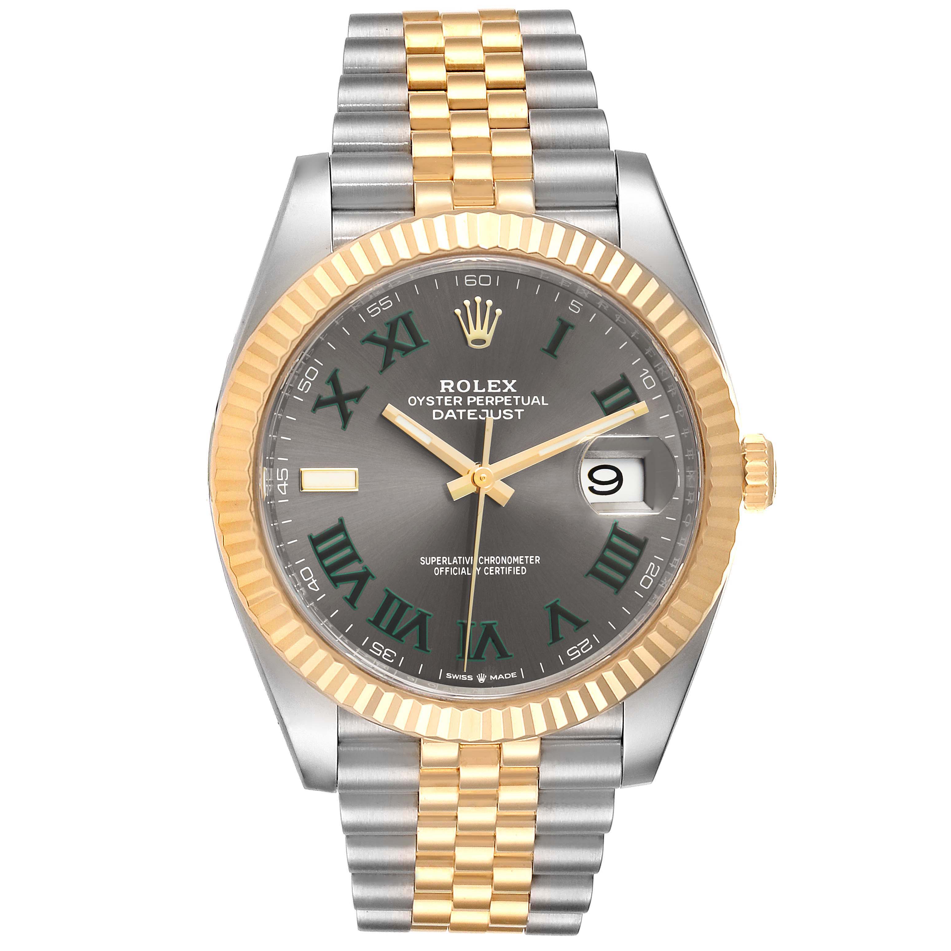 The image shows a full frontal view of the Rolex Datejust 41 126333 Men
s Steel and Gold (two tone) Grey Dial 126333 Men
s Steel and Gold (two tone) Grey Dial watch, including its face, bezel, case, and bracelet.