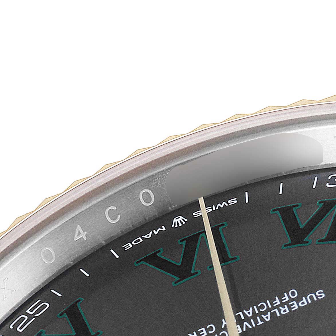 The image shows a close-up of the dial and bezel of a Rolex Datejust 41 126333 Men
s Steel and Gold (two tone) Grey Dial 126333 Men
s Steel and Gold (two tone) Grey Dial watch.