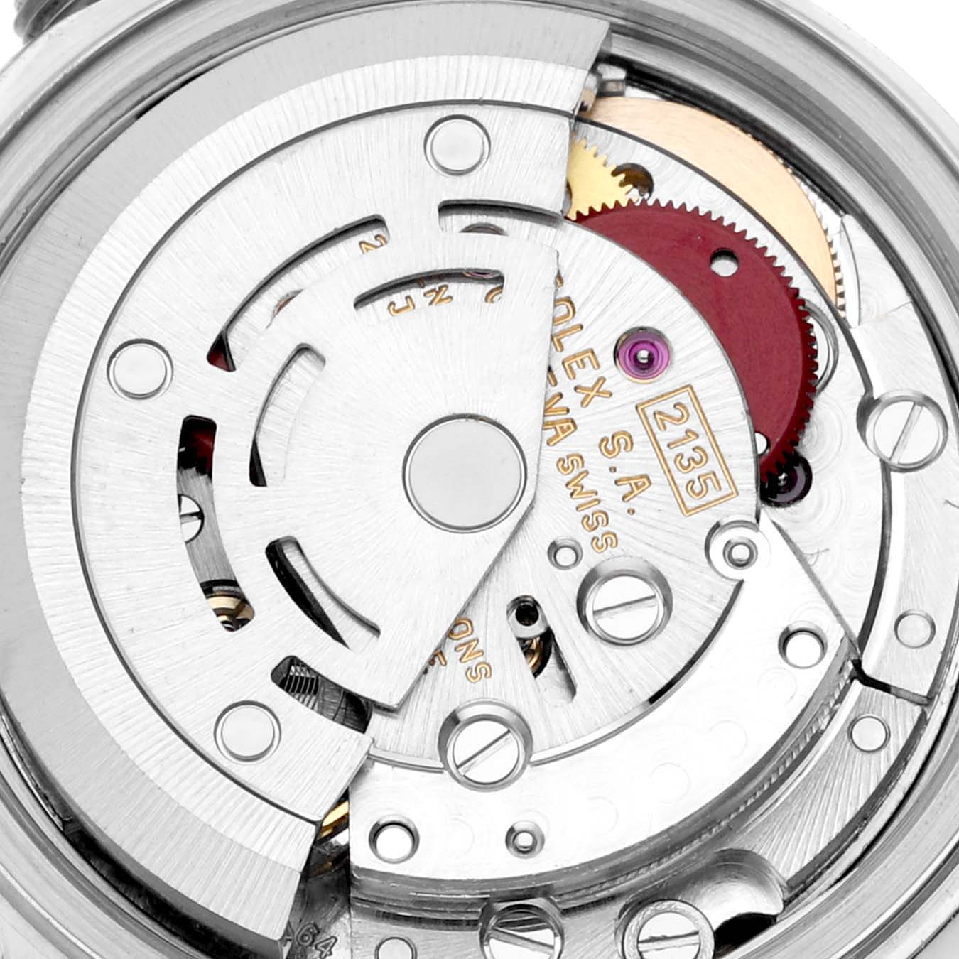 This image shows a close-up view of the internal movement mechanism of a Rolex Datejust 69173 Women's Steel and Gold (two tone) Champagne Dial 69173 Women's Steel and Gold (two tone) Champagne Dial watch.