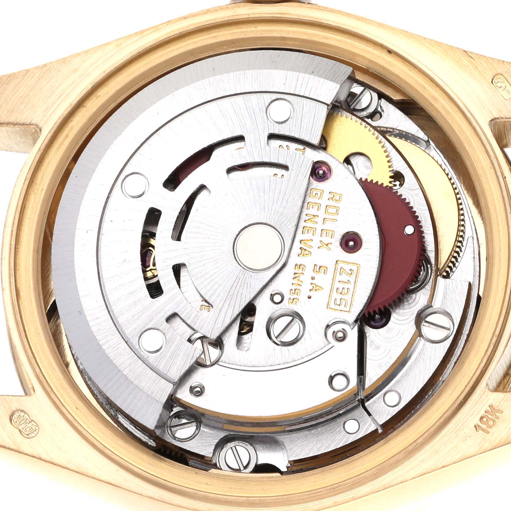This image shows the internal movement mechanism of a Rolex President 69138 Women's Yellow Gold Black Dial 69138 Women's Yellow Gold Black Dial model, viewed from the back.