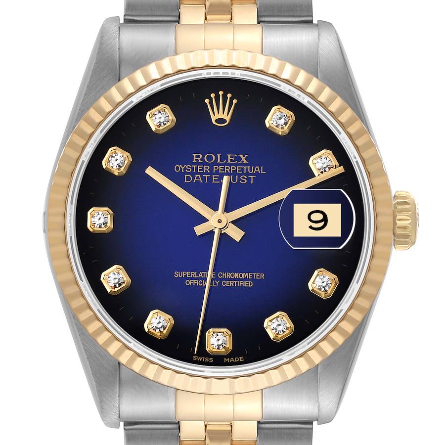 Rolex Datejust Steel Yellow Gold Vignette Diamond Dial Mens Watch 16233 SwissWatchExpo