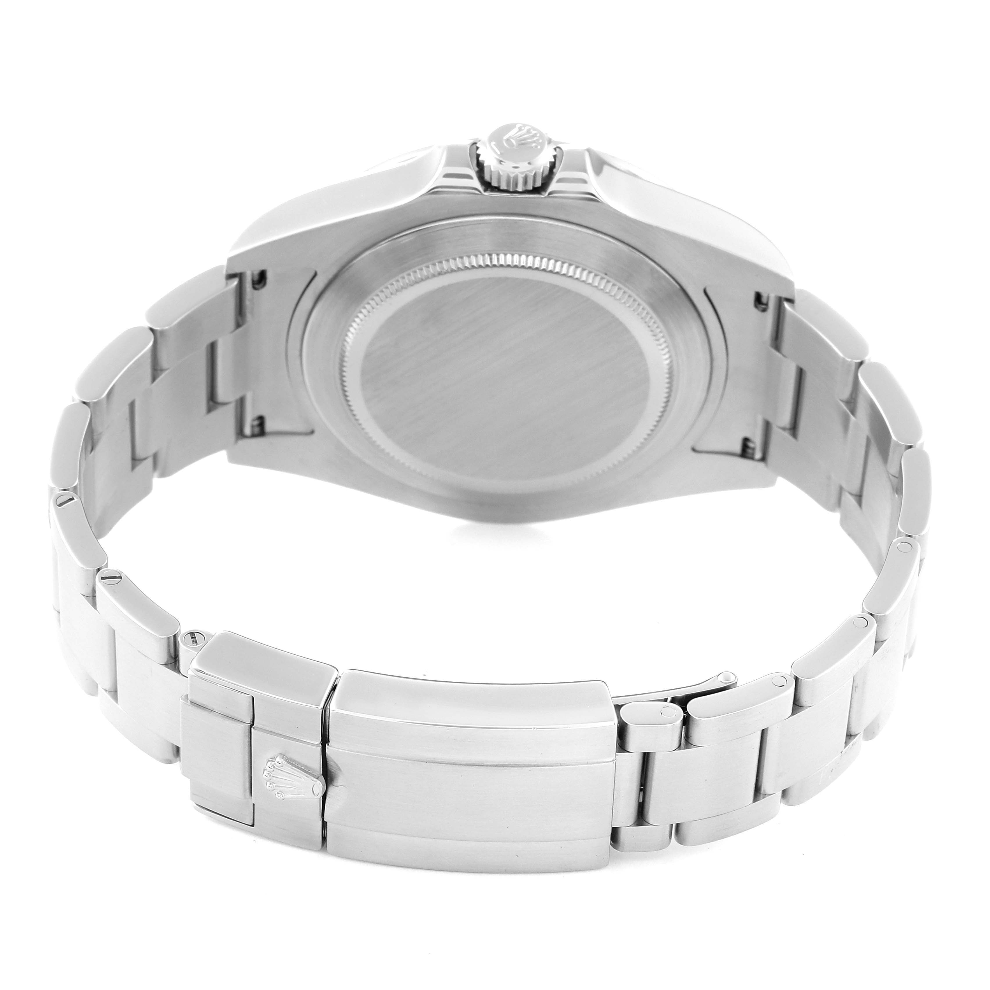 The image shows the backside of a Rolex Explorer 216570 Men's Stainless Steel Black Dial 216570 Men's Stainless Steel Black Dial watch, highlighting the case back, bracelet, and clasp.