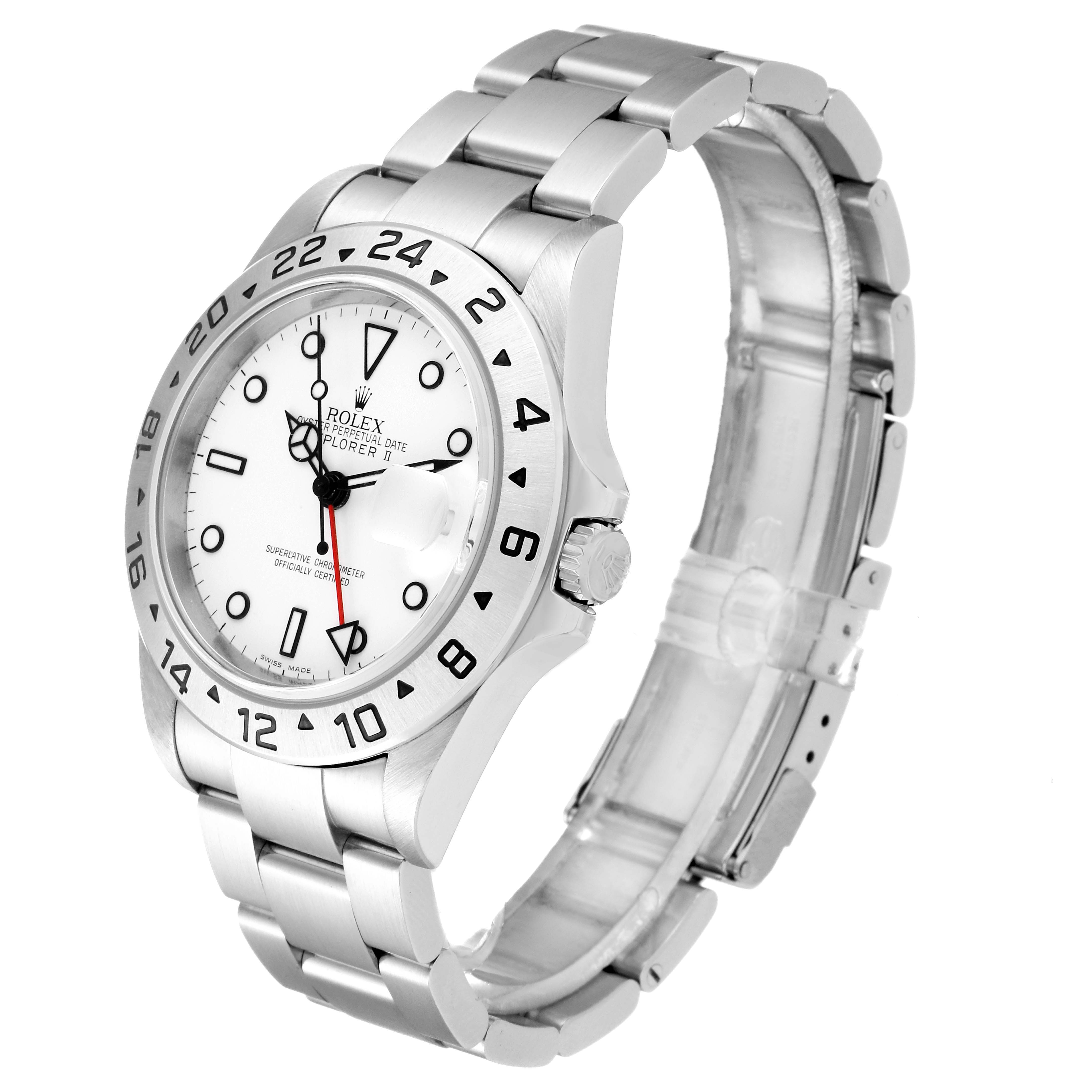 The image shows a side-angle view of the Rolex Explorer 16570 Men's Stainless Steel White Dial 16570 Men's Stainless Steel White Dial watch, displaying its dial, bezel, and bracelet.