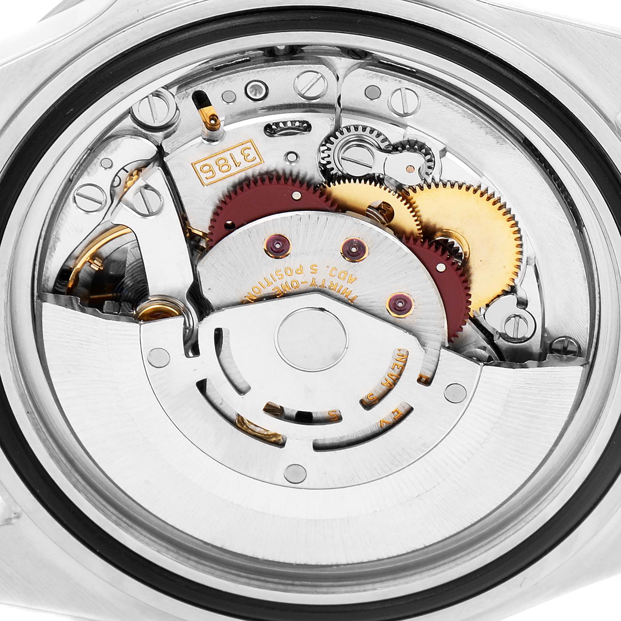 This image shows the inner mechanical movement of the Rolex Explorer 16570 Men's Stainless Steel White Dial 16570 Men's Stainless Steel White Dial model from a back angle.