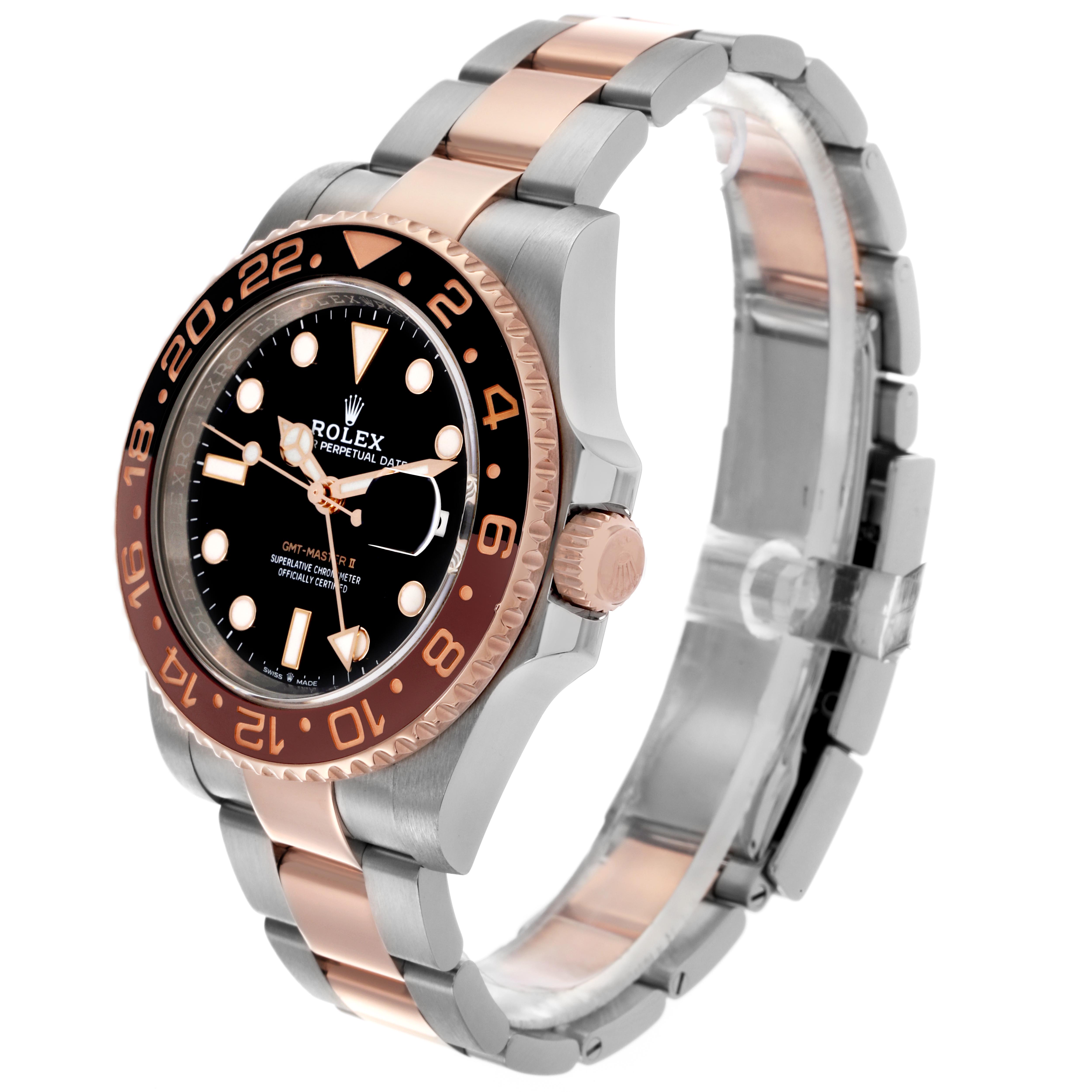 The Rolex GMT-Master 126711CHNR Men's Steel and Gold (two tone) Black Dial 126711CHNR Men's Steel and Gold (two tone) Black Dial watch is shown at a three-quarter angle, highlighting the face, bezel, crown, and bracelet.