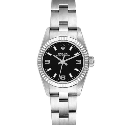Photo of Rolex Oyster Perpetual Black Dial Steel White Gold Ladies Watch 67194