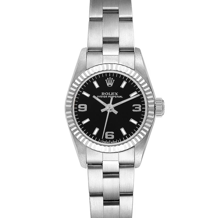 Rolex Oyster Perpetual Black Dial Steel White Gold Ladies Watch 67194 SwissWatchExpo