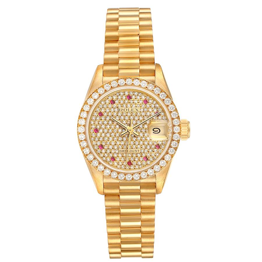 Rolex President Datejust Yellow Gold Diamond Ruby Ladies Watch