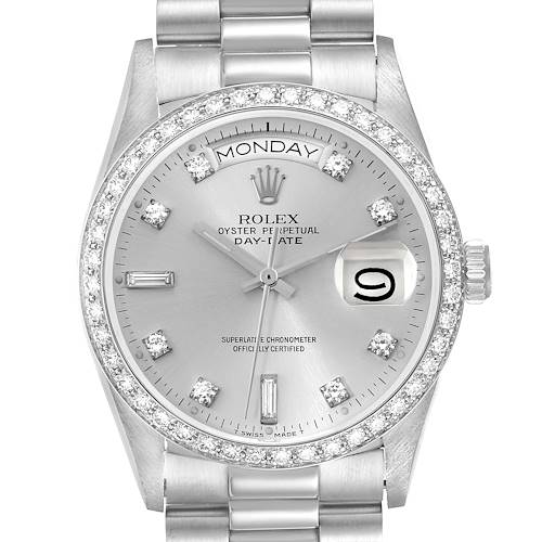 Photo of Rolex President Day-Date Silver Dial Platinum Diamond Mens Watch 18046