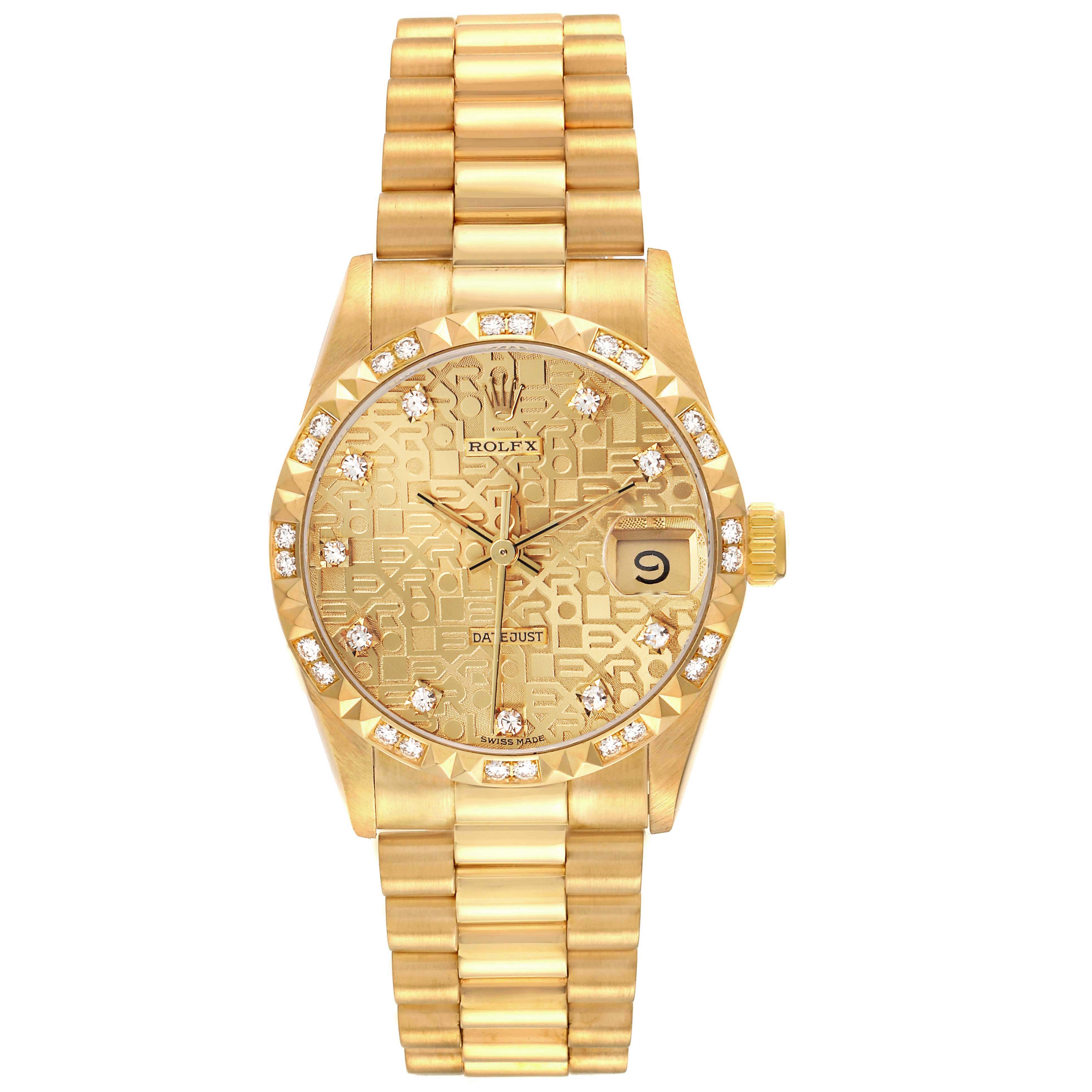 The Rolex Mid-Size watch is shown from a front angle, highlighting the dial, bezel, bracelet, and date window.