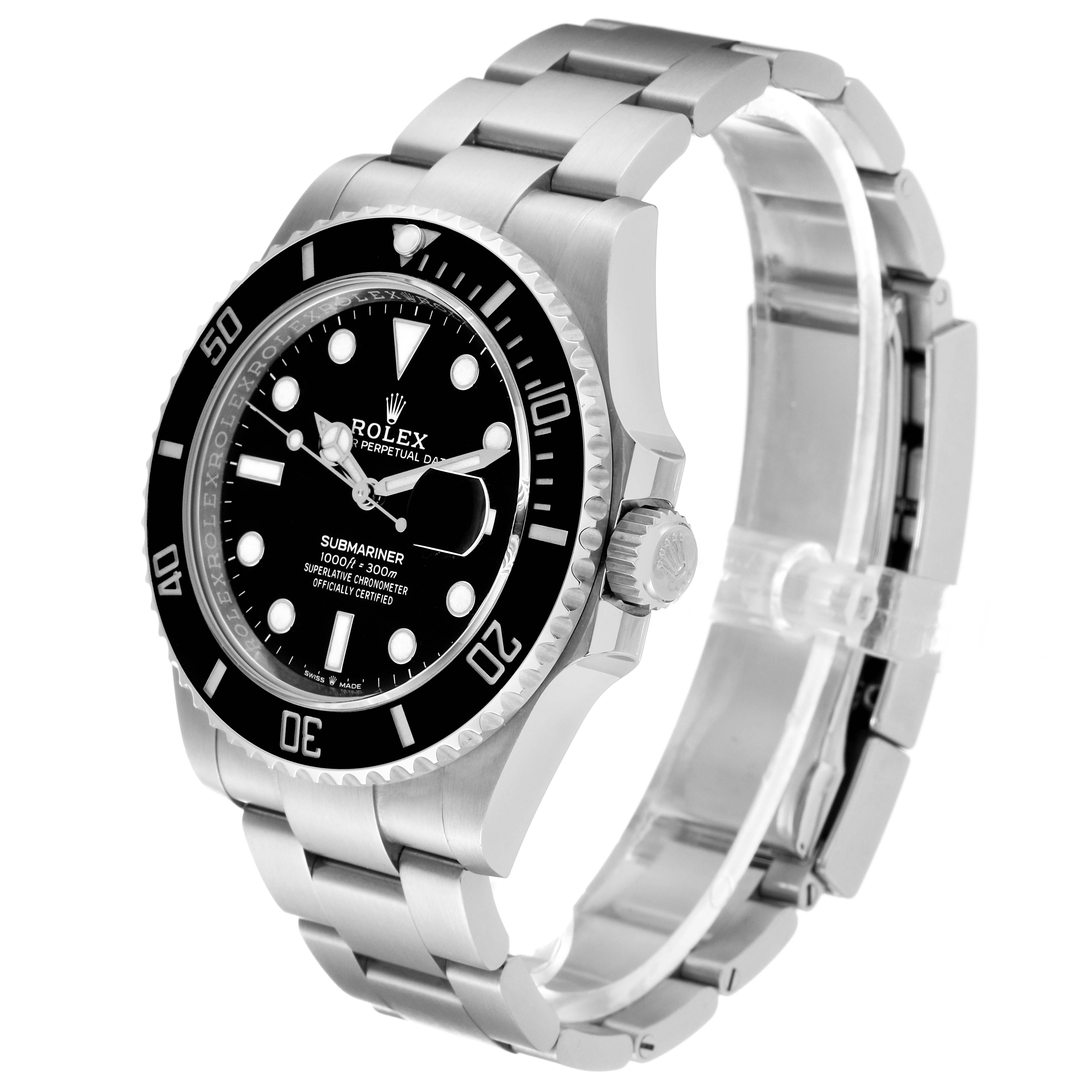 The image shows a Rolex Submariner 126610LN Men
s Stainless Steel Black Dial 126610LN Men
s Stainless Steel Black Dial watch from a front angle, highlighting its bezel, dial, bracelet, and crown.