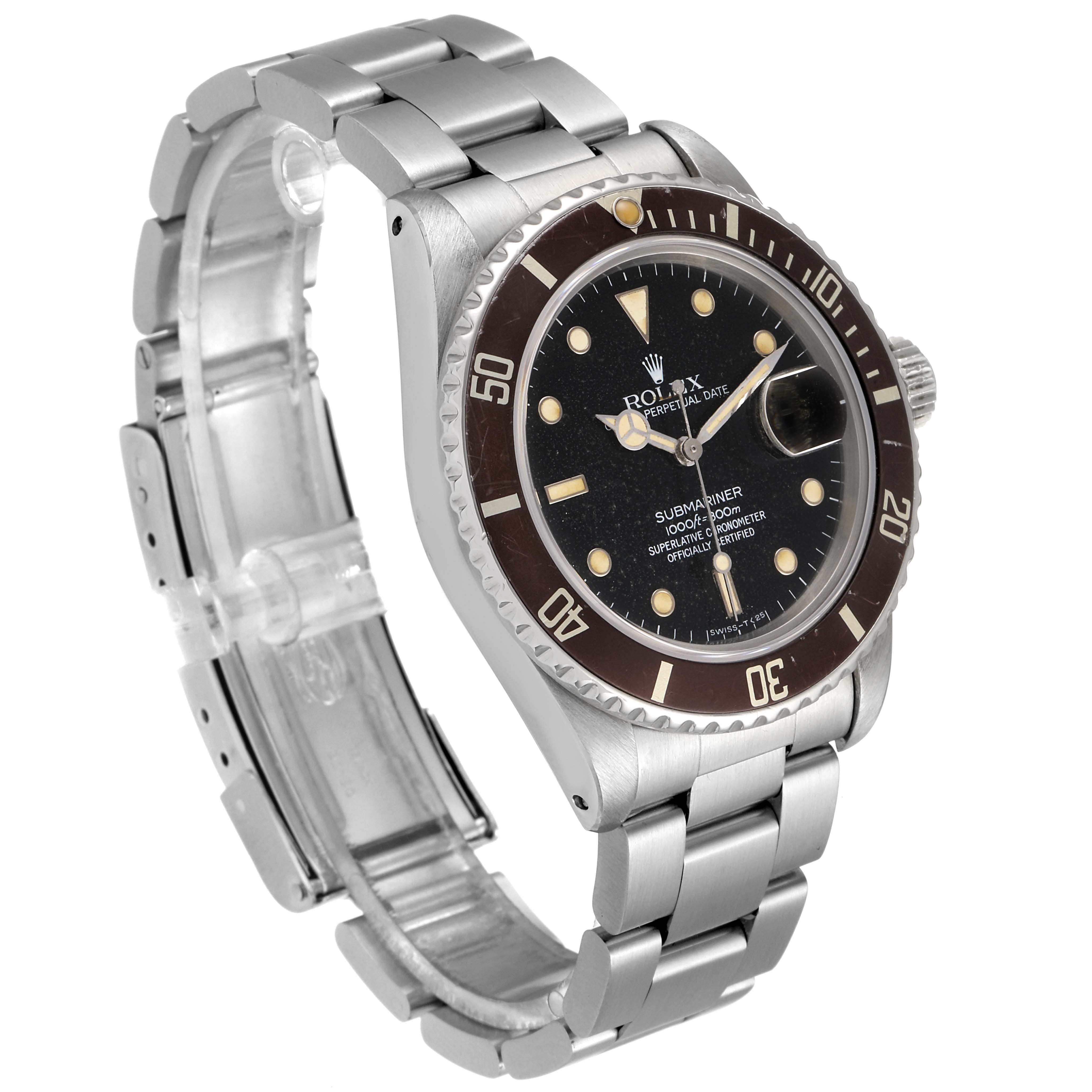 The Rolex Vintage Collection 16800 Men's Stainless Steel Black Dial 16800 Men's Stainless Steel Black Dial watch is shown at an angle highlighting the face, bezel, and stainless steel bracelet.