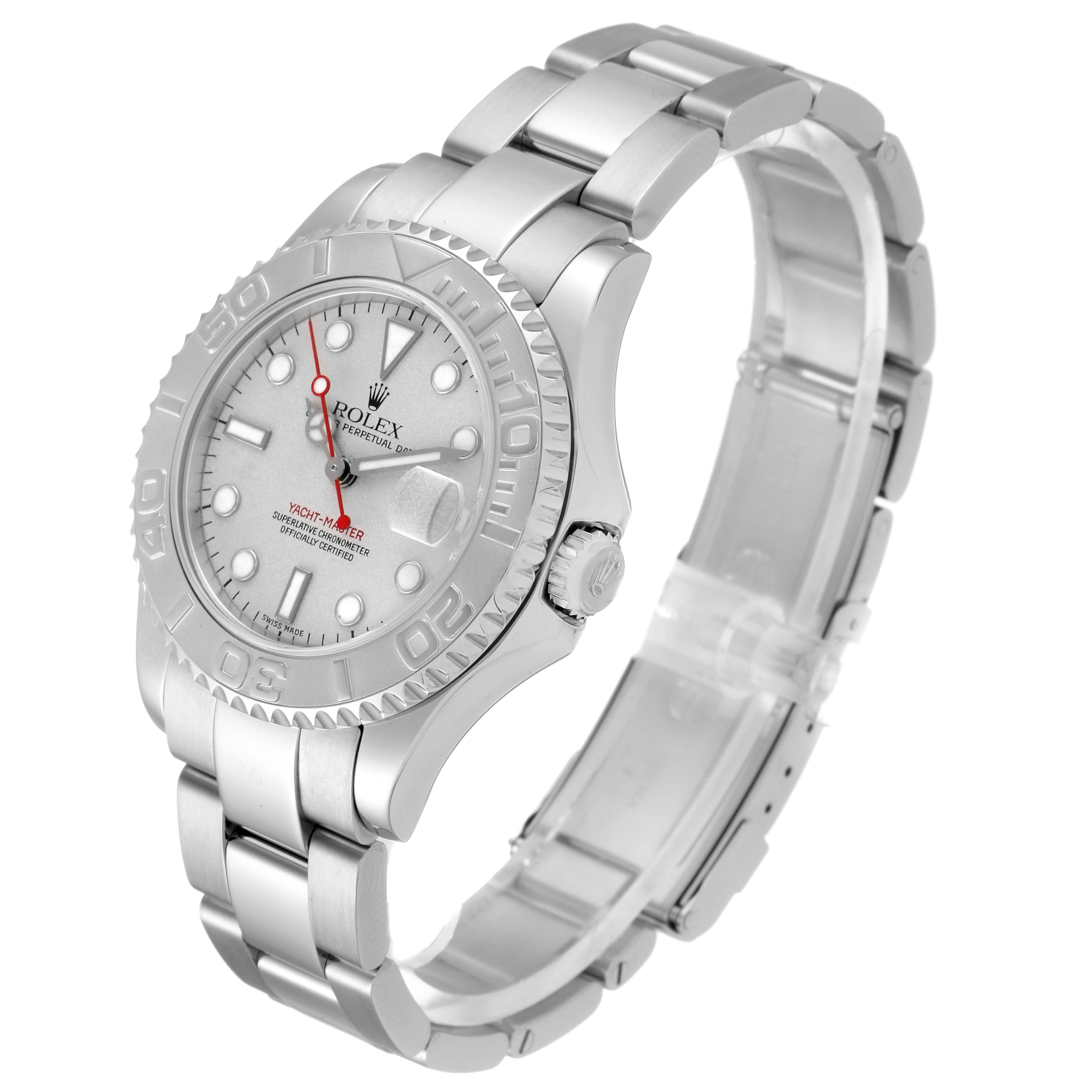 This image shows a Rolex Yacht-Master 168622 Men
s Stainless Steel Silver Dial 168622 Men
s Stainless Steel Silver Dial watch at a three-quarter angle, displaying the bezel, dial, crown, and bracelet.