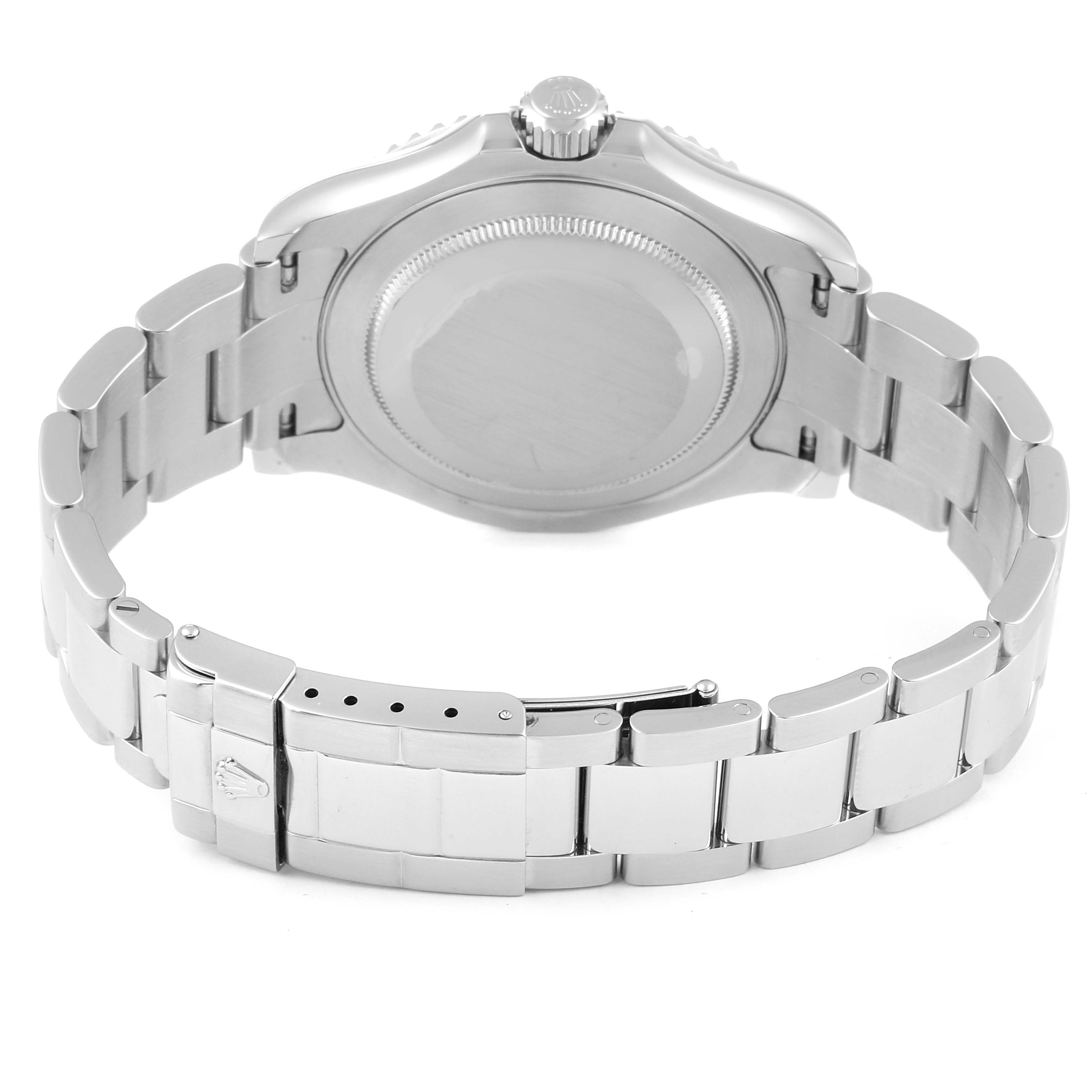 This image shows the back and bracelet of the Rolex Yacht-Master 16622 Men's Stainless Steel Silver Dial 16622 Men's Stainless Steel Silver Dial watch, highlighting the clasp and case back.