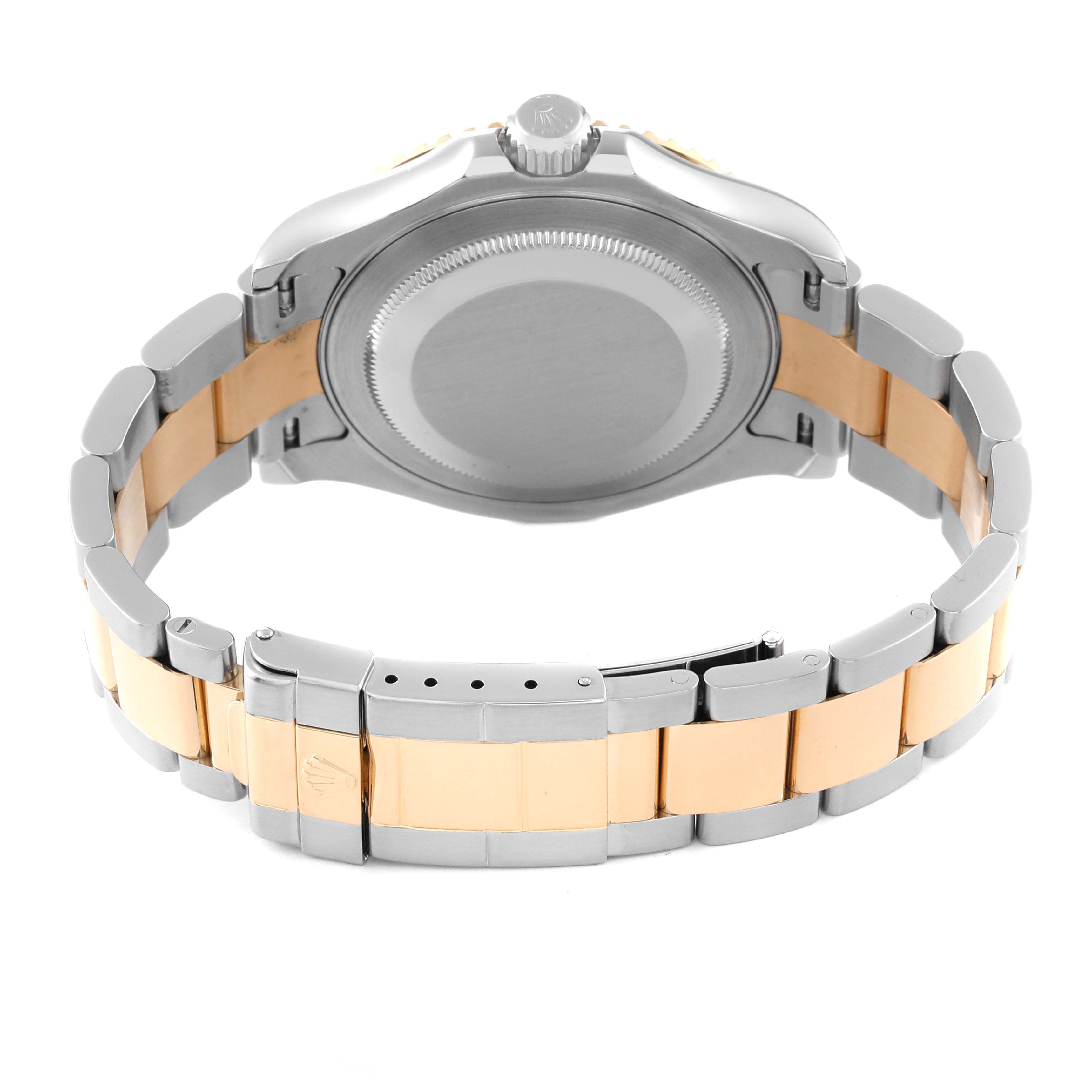 This image shows the back view of a Rolex Yacht-Master 16623 Men
s Steel and Gold (two tone) White Dial 16623 Men
s Steel and Gold (two tone) White Dial watch, highlighting the case back and two-tone bracelet.