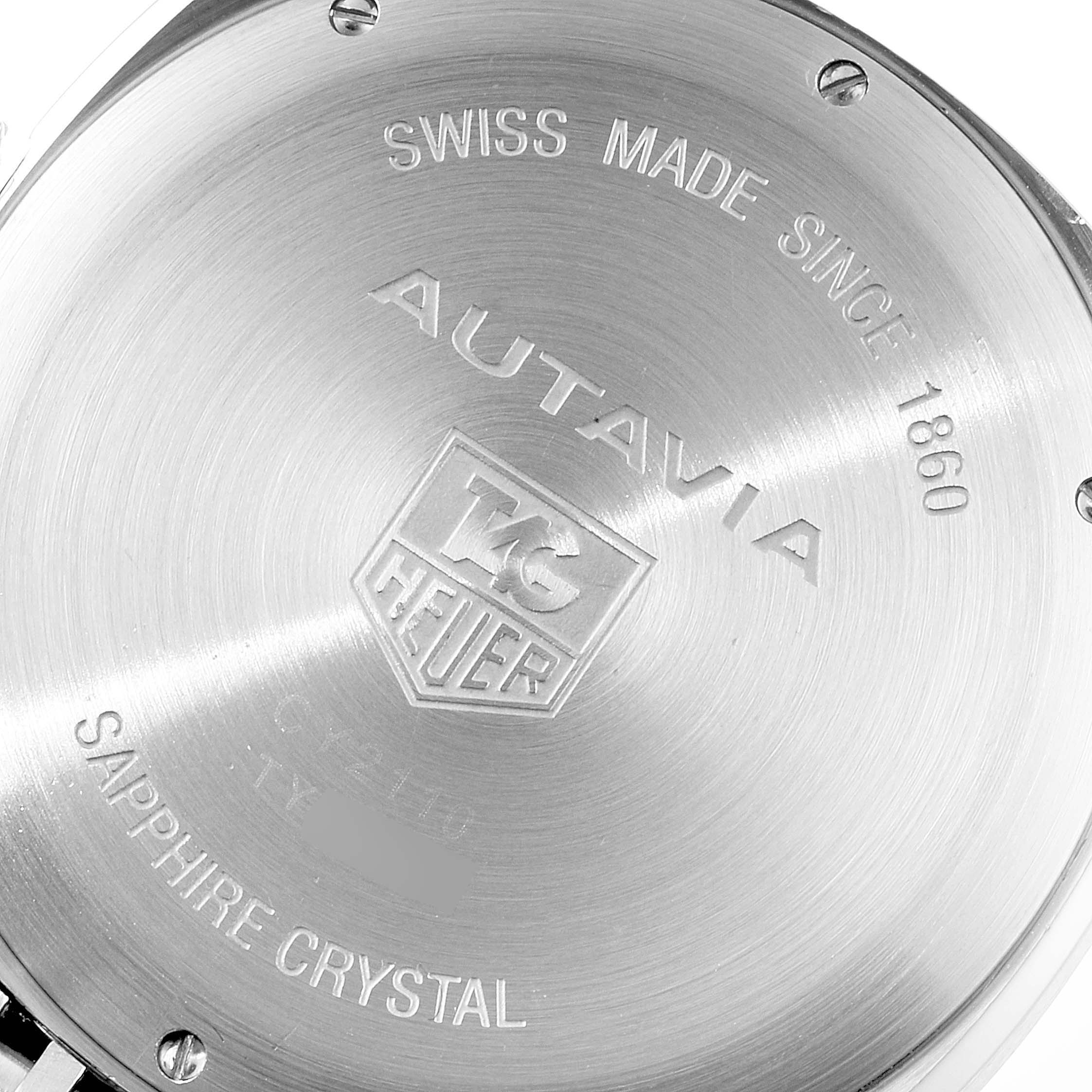 This image shows the back case of a Tag Heuer Autavia CY2110 Men's Stainless Steel White Dial CY2110 Men's Stainless Steel White Dial watch.