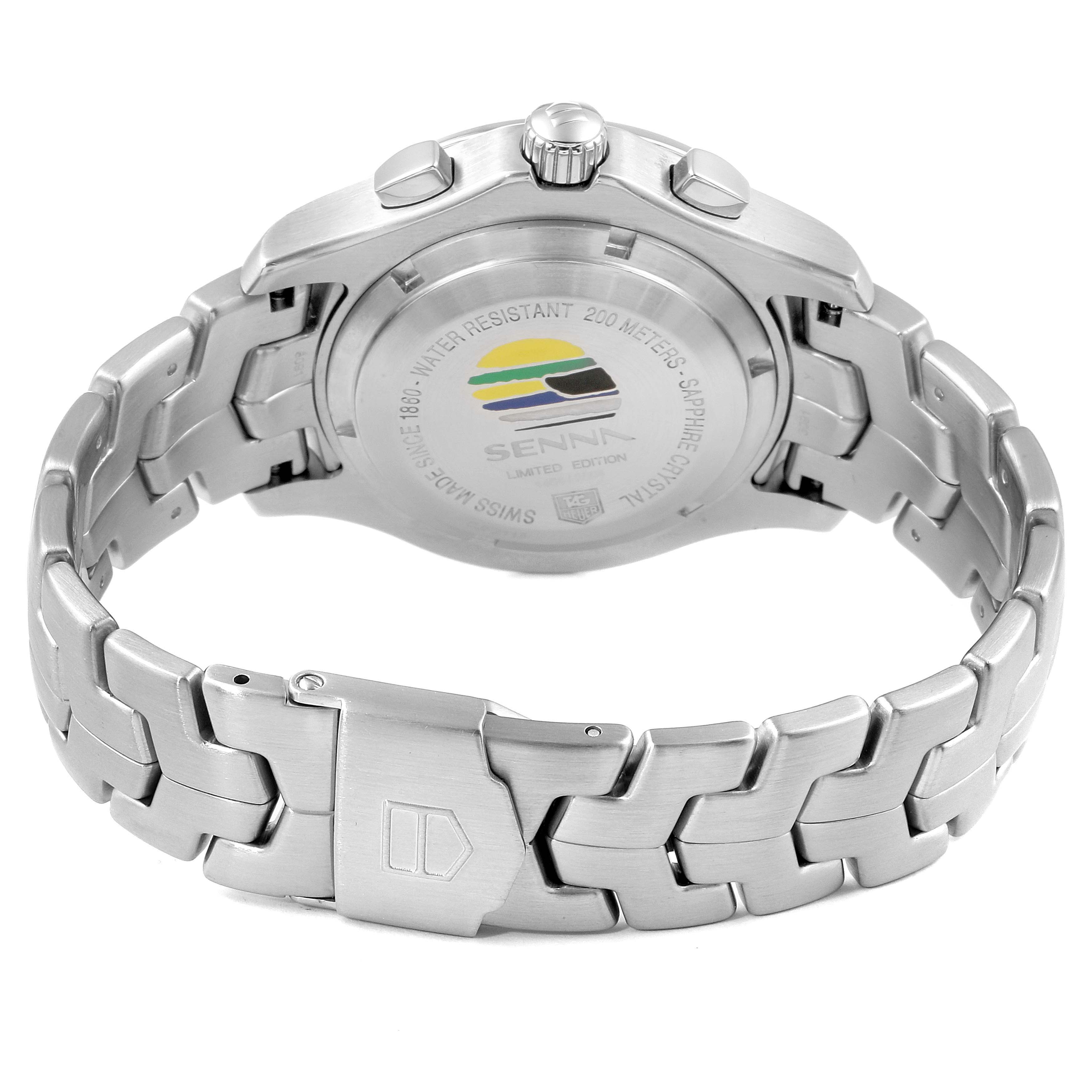 The image shows the back and bracelet of a Tag Heuer Link model watch, including its clasp and caseback details.