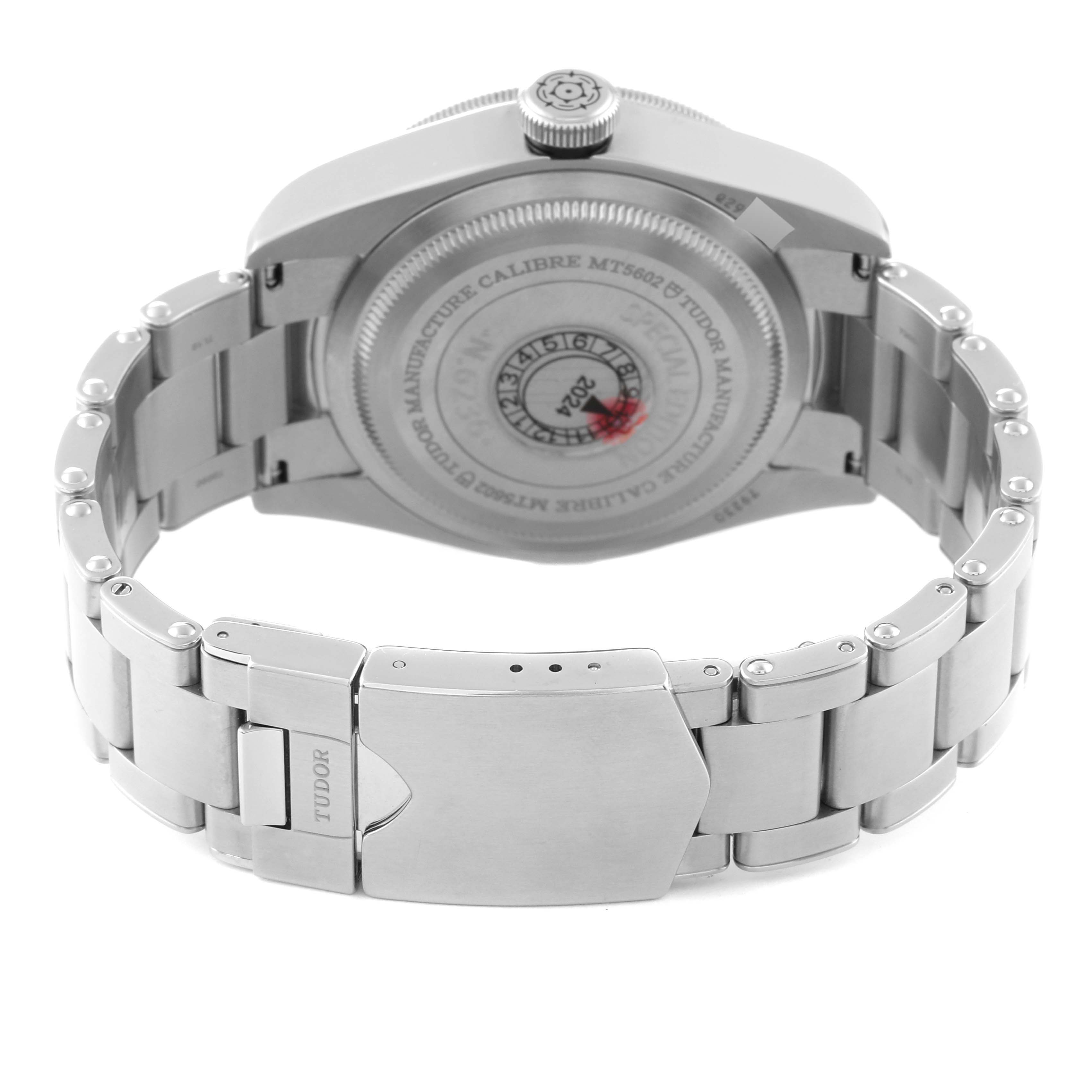 The image shows the back case and stainless steel bracelet of the Tudor Heritage Black Bay 79230G Men
s Stainless Steel Black Dial 79230G Men
s Stainless Steel Black Dial watch.