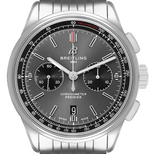 Photo of Breitling Premier B01 42mm Steel Grey Dial Mens Watch AB0118 Box Card