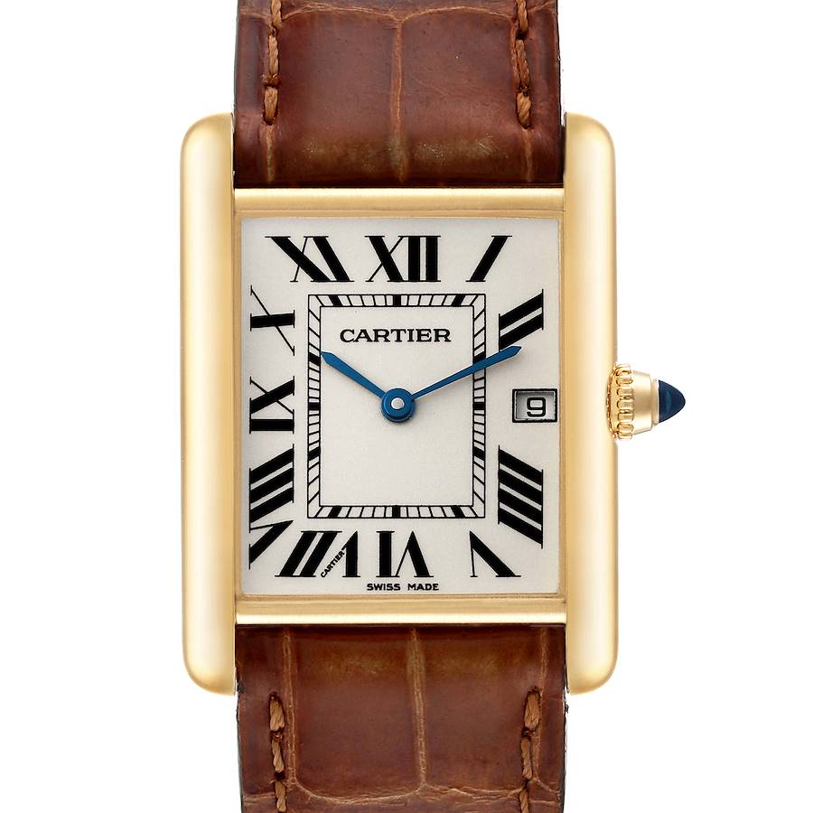 Cartier Tank Louis Yellow Gold Brown Leather Strap Mens Watch W1529756 SwissWatchExpo