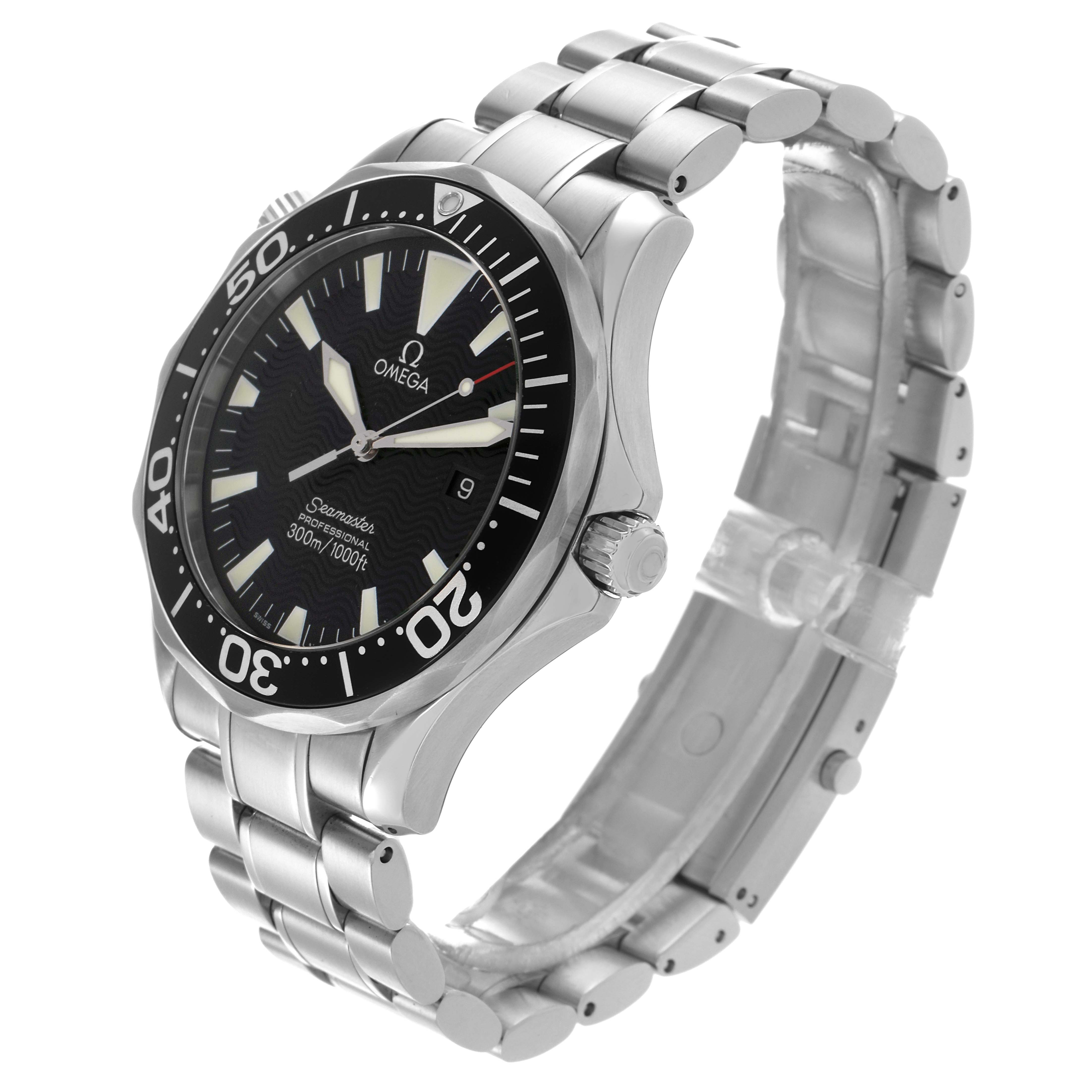 The Omega Seamaster 2264.50.00 Men's Stainless Steel Black Dial 2264.50.00 Men's Stainless Steel Black Dial watch is shown at a three-quarter angle, displaying the dial, bezel, crown, and bracelet.
