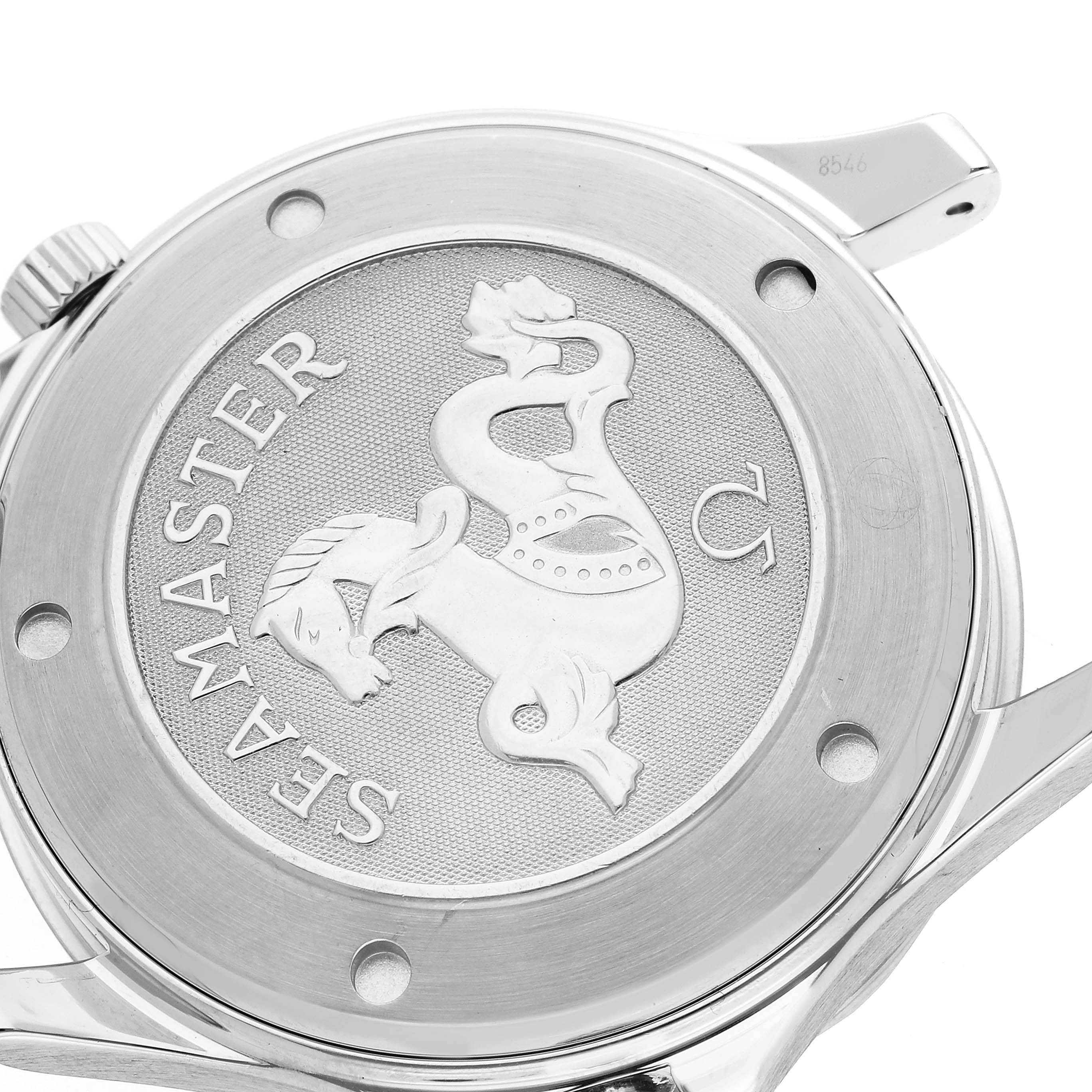 The image shows the back case of the Omega Seamaster 212.30.41.20.01.002 Men
s Stainless Steel Black Dial 212.30.41.20.01.002 Men
s Stainless Steel Black Dial with its logo and engraving visible.